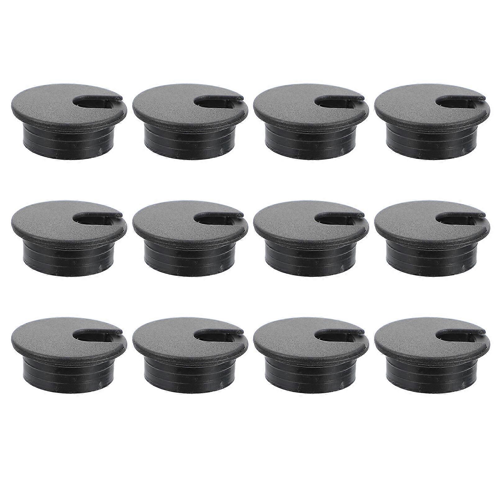 Desktop Grommets Cable Organizer 35mm Black Plastic 12Pcs For Computer Desks Home Use