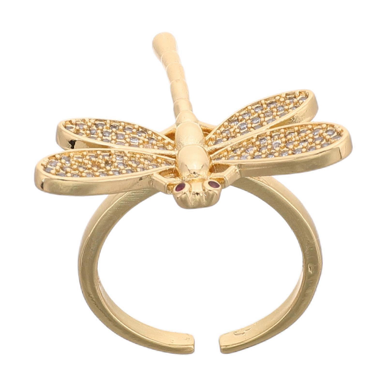 Dragonfly Ring for Women Sterling Open Wrap Ring with Cubic Zirconia Adjustable Wedding Ring Golden Color Preserving Plating