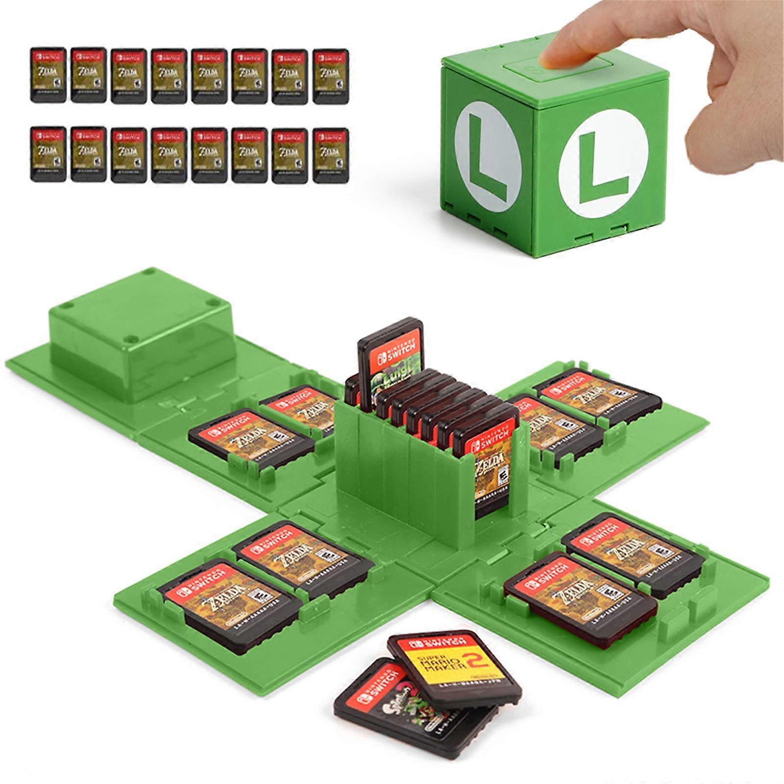 Case Compatible with Nintendo Switch  16 Games Storage Hard Shell Set (Luigi Green)