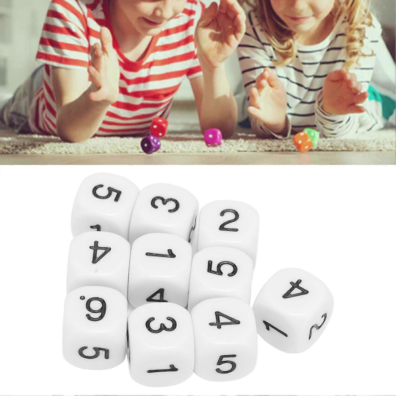 20PCS 6 Sided Number Dice Plastic 16mm Round Corner Polyhedral Dice Set for Numeral Teaching Board Games White 