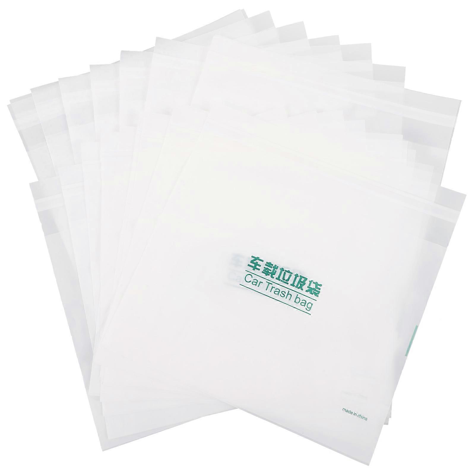 Durable White Car Trash Bags Disposable for Storage with Adhesive Strip and Leakproof Design, 100 Count