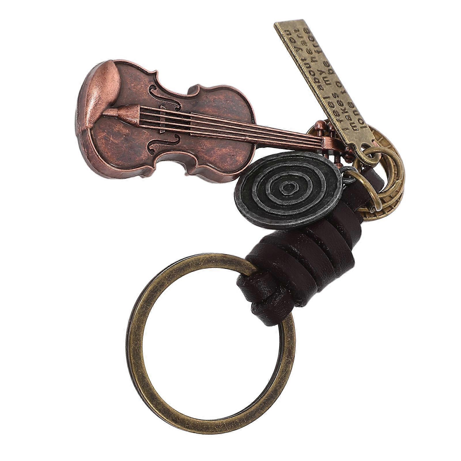 سلسلة مفاتيح الكمان الأنيقة من سبائك الزنك الأحمر الداكن و PU لمحبي الموسيقى 2 بوصة