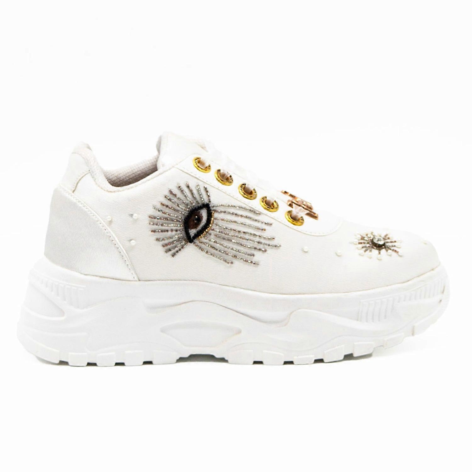 Cielo  luxury white satin handmade embellished trainers