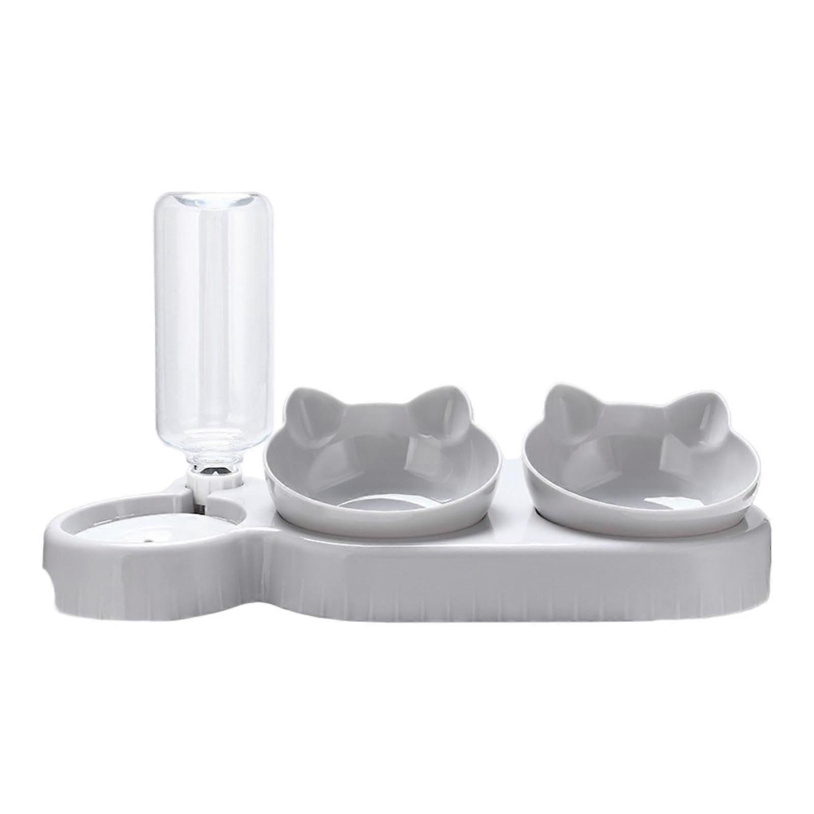Triple cat bowls, automatic water bottle feeding bowls for small, medium, and large cats and dogs, light gray