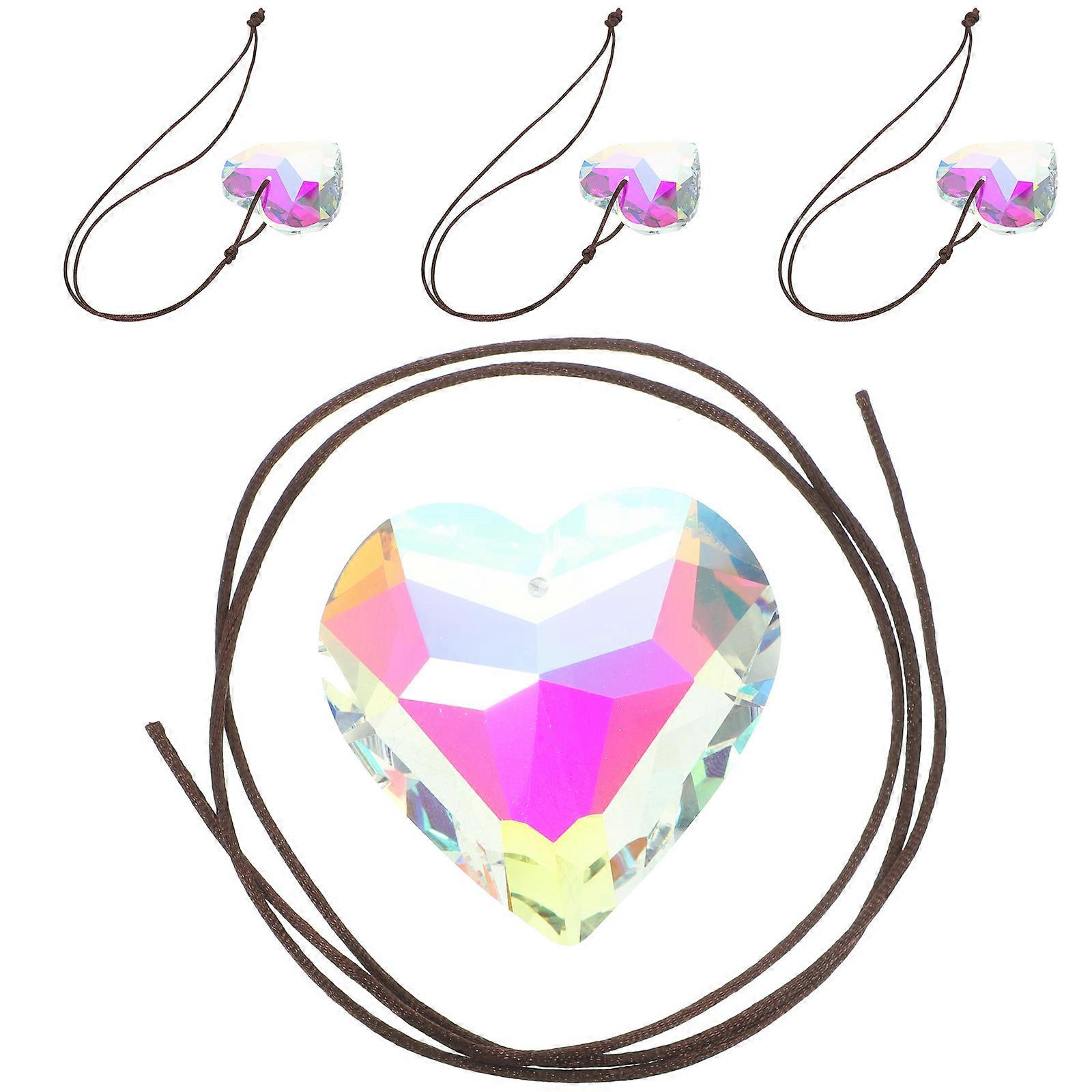Sun Catcher Crystal Hanging Ornament Heart-Shaped Crystal Pendant Garden Decor Decorative Item 4Pcs