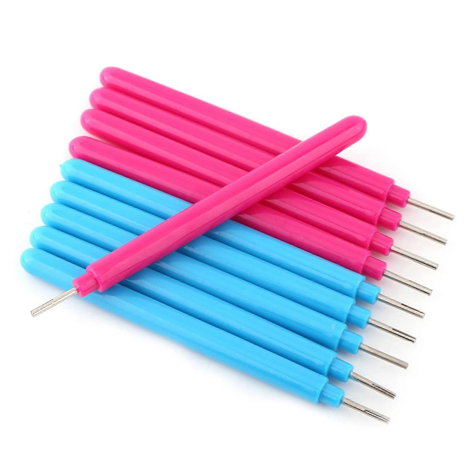 Versatile Crafting Paper Quilling Pen Set - 10 Piece Slotted Tool with Plastic Handle and Metal Needle in Rose Red and Blue