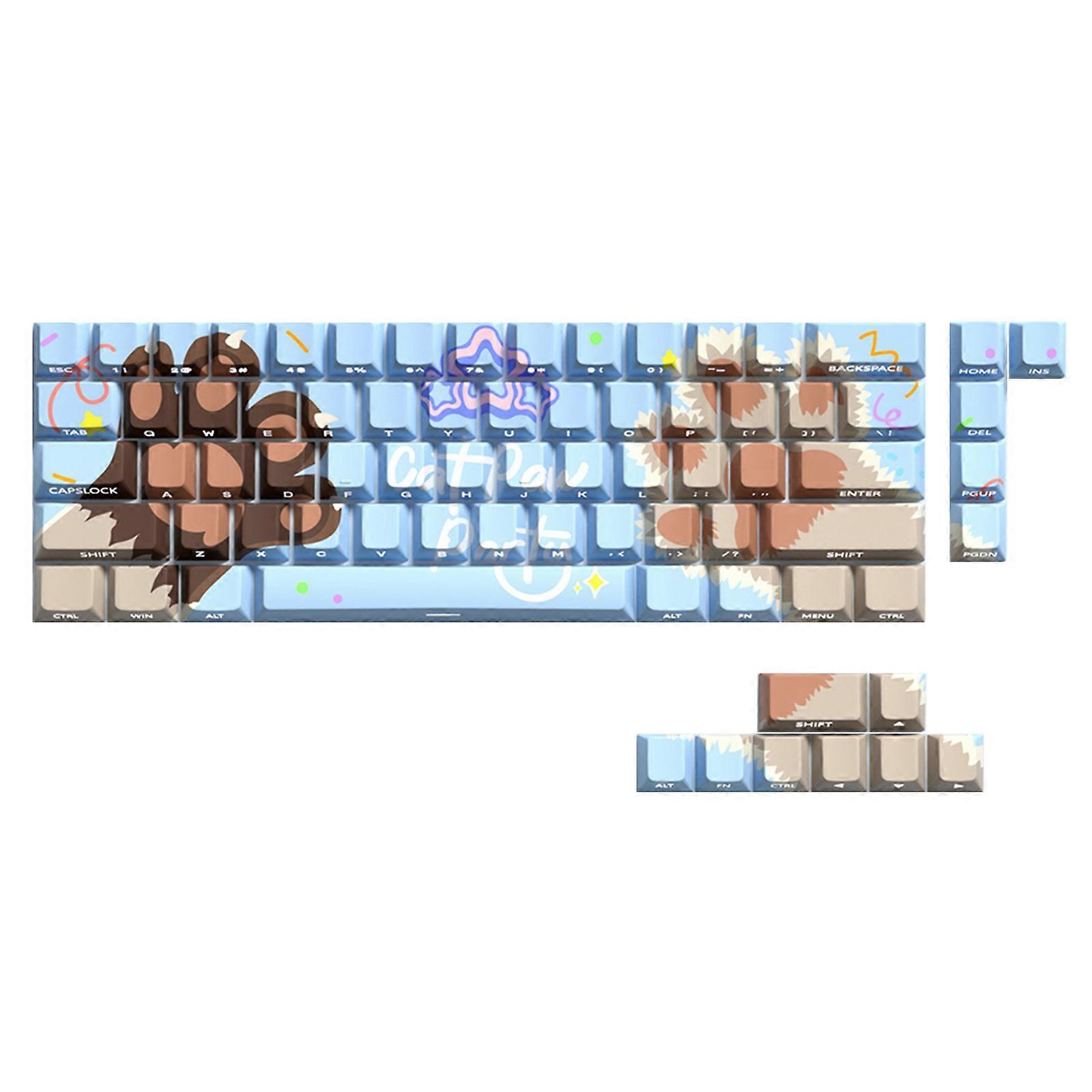 74Key Keycaps Customs Cats Paws Party Theme Keycap Set Side Print Backlits Key Keycaps for 61 65 67 Mechanical Keyboards Multicolor