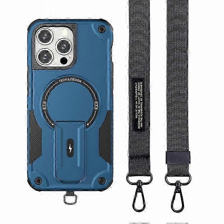 Magnetic Kickstand Case for 16 Pro Max - TPU PC Hybrid Protective Shell with Strap Slot