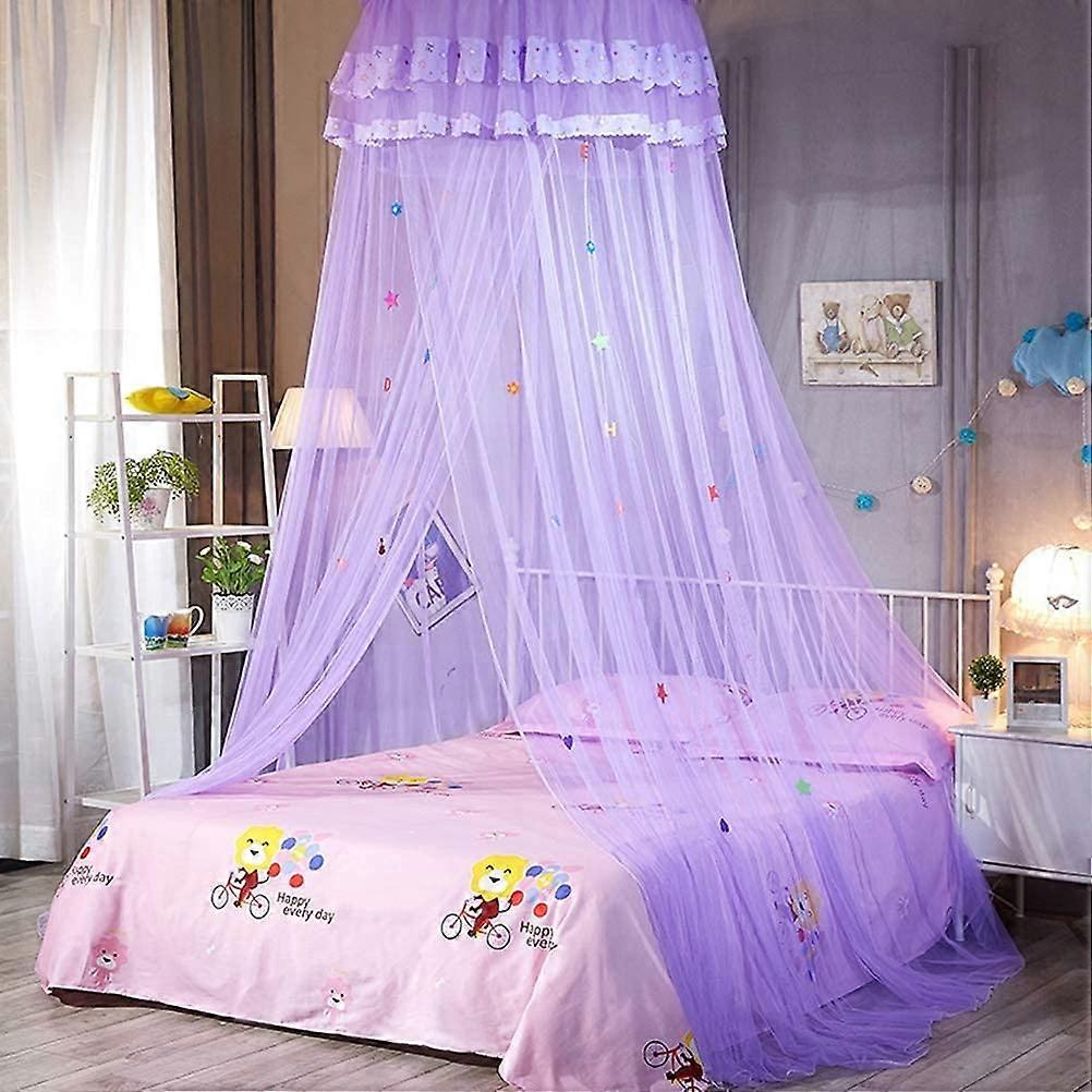Dome Ceiling Mosquito Net For Kids' Bed, Wind Installation, Princess Style Curtain, Color Yellow