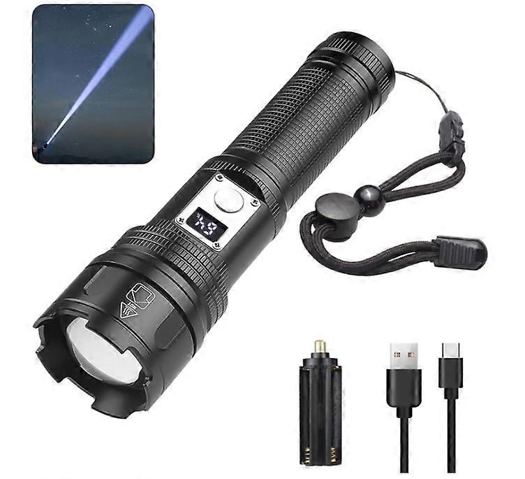 Rechargeable USB C Flashlights 1500 High Lumens, Brightest Flash Light, Powerful Zoomable Flashlight with Digital Power Display, Waterproof(Black)