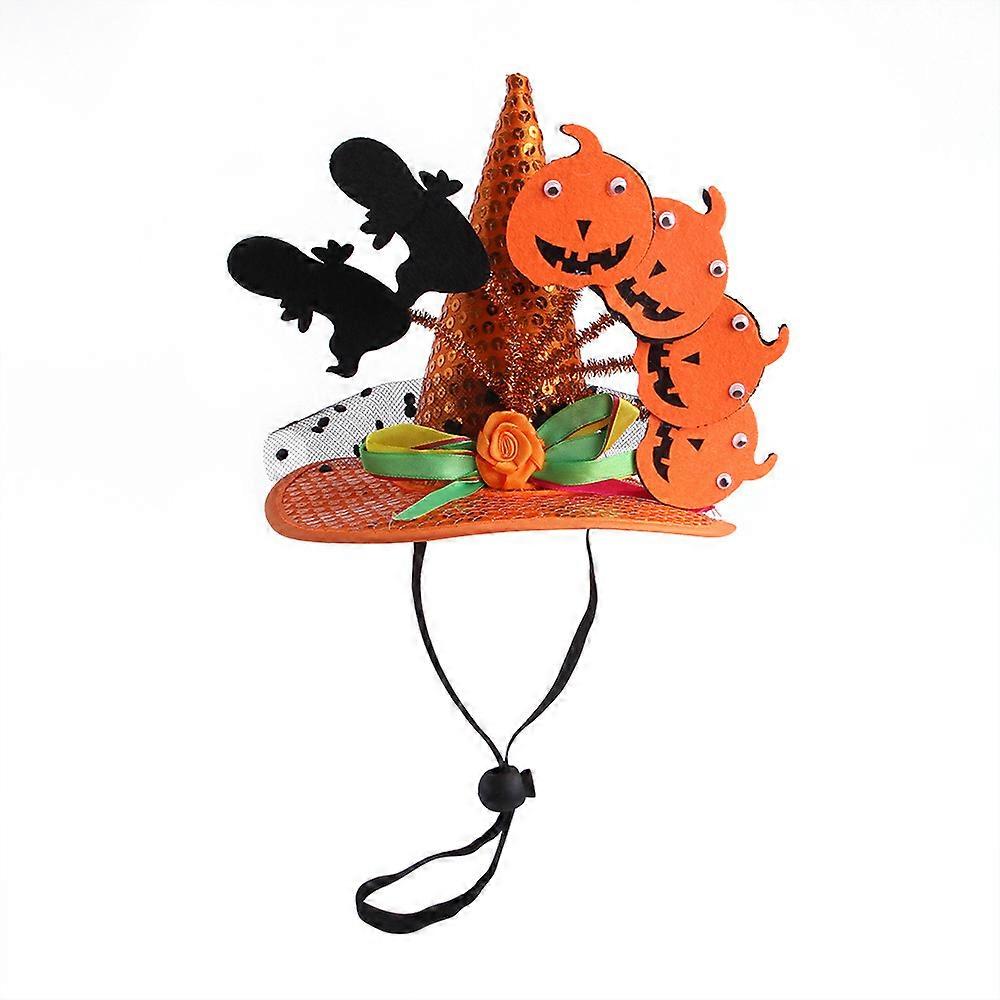 Adjustable Tie-Dye Polyester Pet Halloween Hat with Bat Spider Skull Patterns