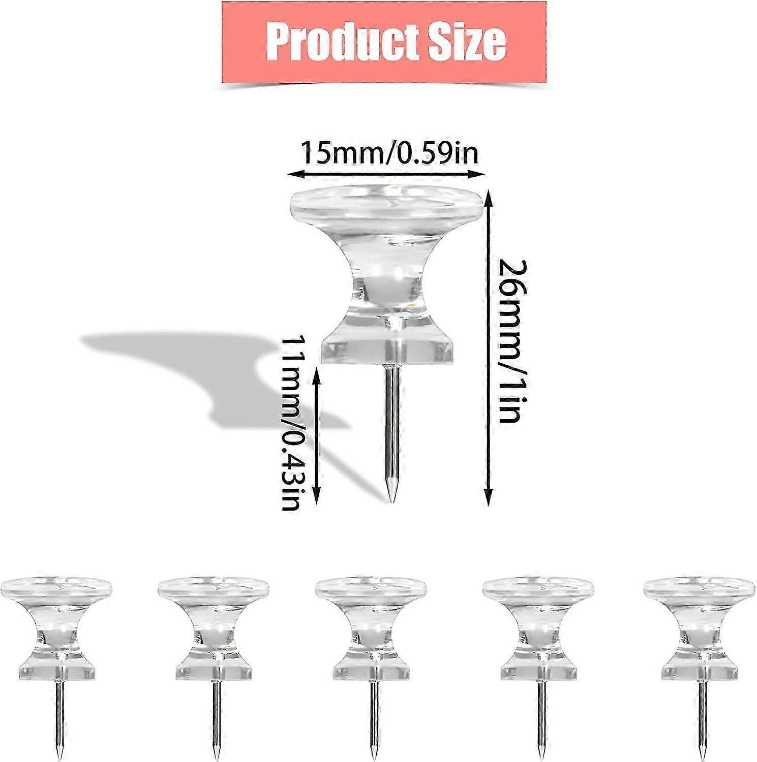 100pcs Large Push Pins, Clear Plastic Push Pins Thumb Tacks Decorative Thumb Tacks with Stainless Steel Point Push Pins for Cork Board Wall Maps Offic
