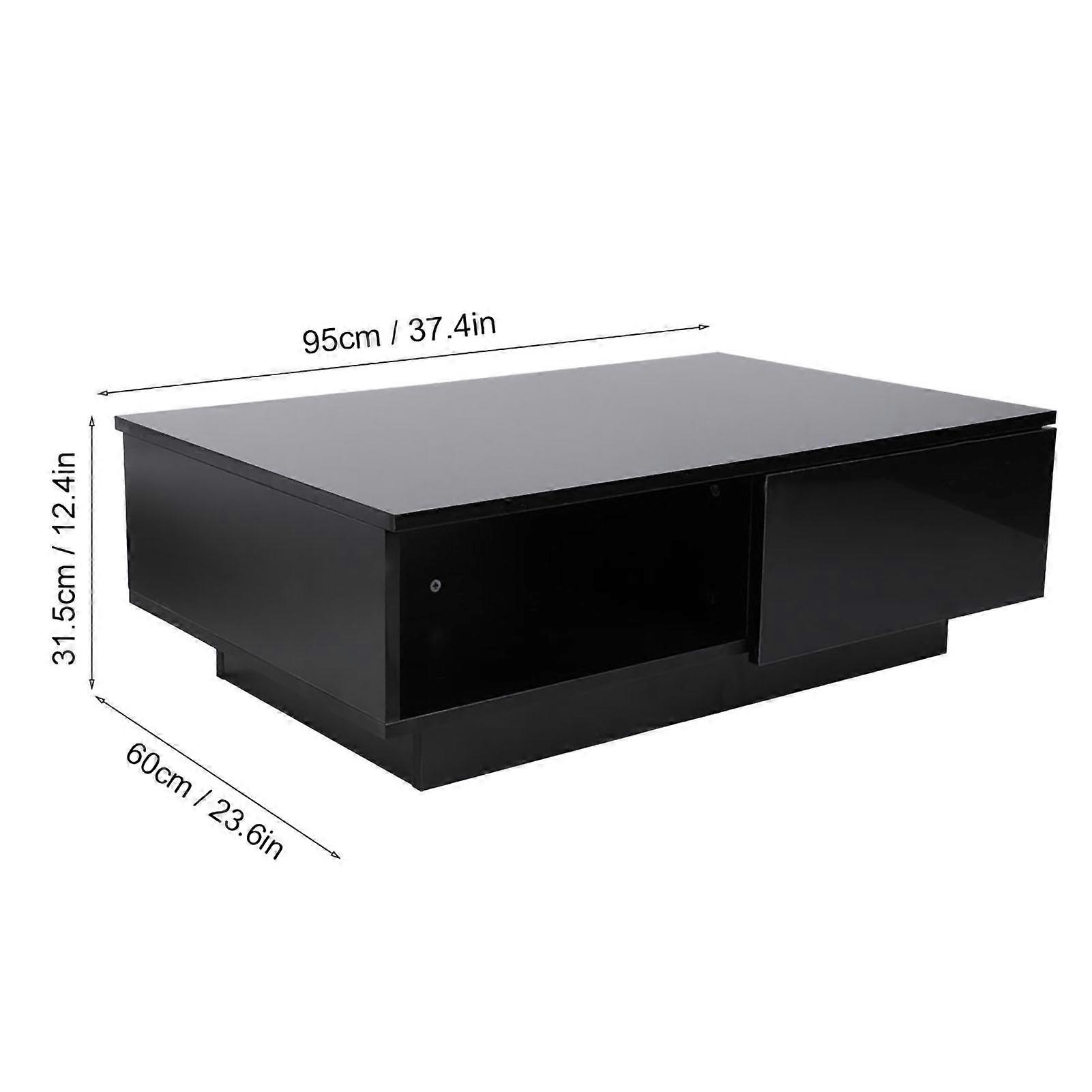 Black Modern Coffee Table with Drawer LED Light 220V UK Plug