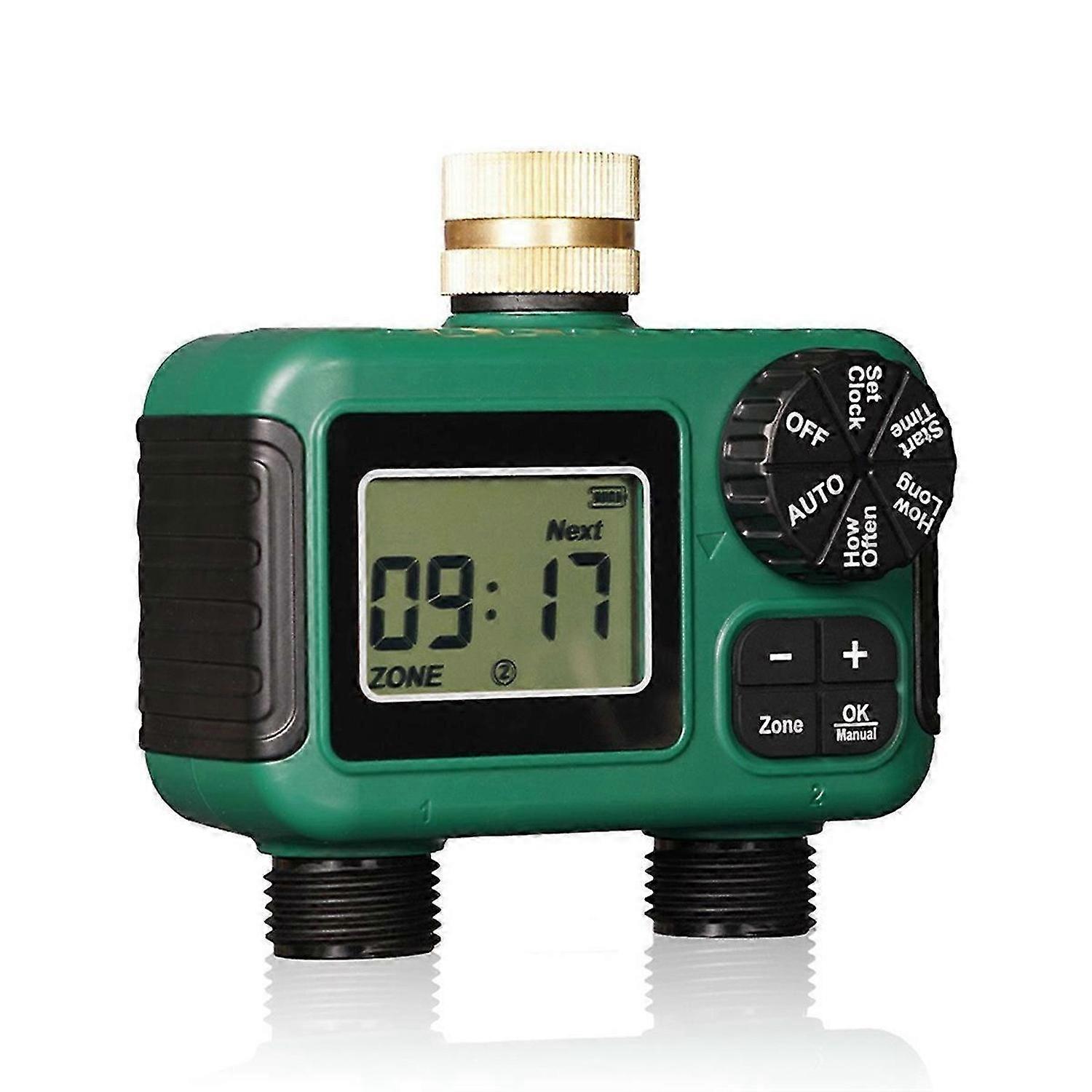 2 Outlet Water Timer Sprinkler Timer IP55 Waterproof Irrigation Controller with LCD Display for 2 Se