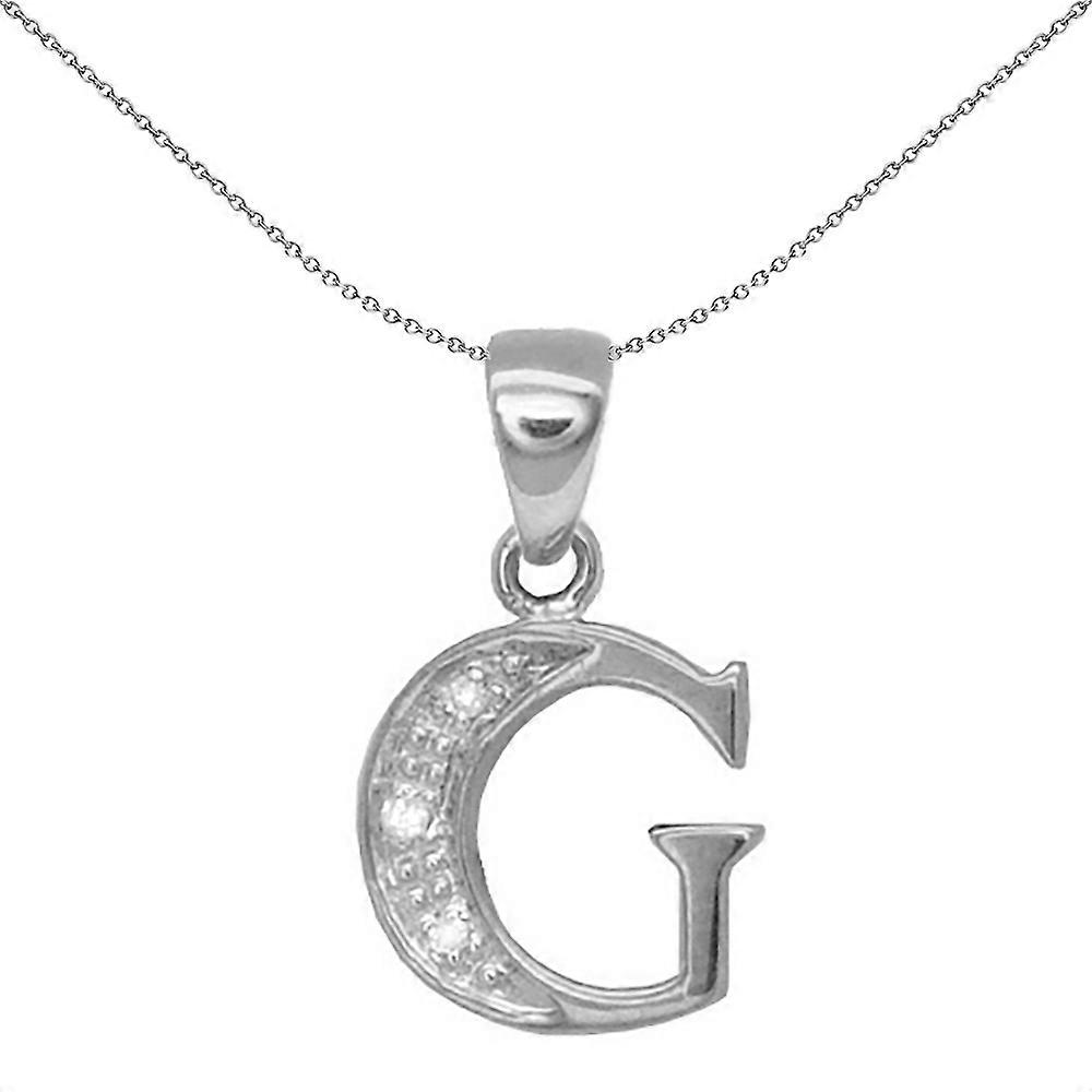 Jewelco London 9ct 白金密镶镶嵌圆形 H I2 0.02ct 钻石身份精致的初始 ID 吊坠字母 G