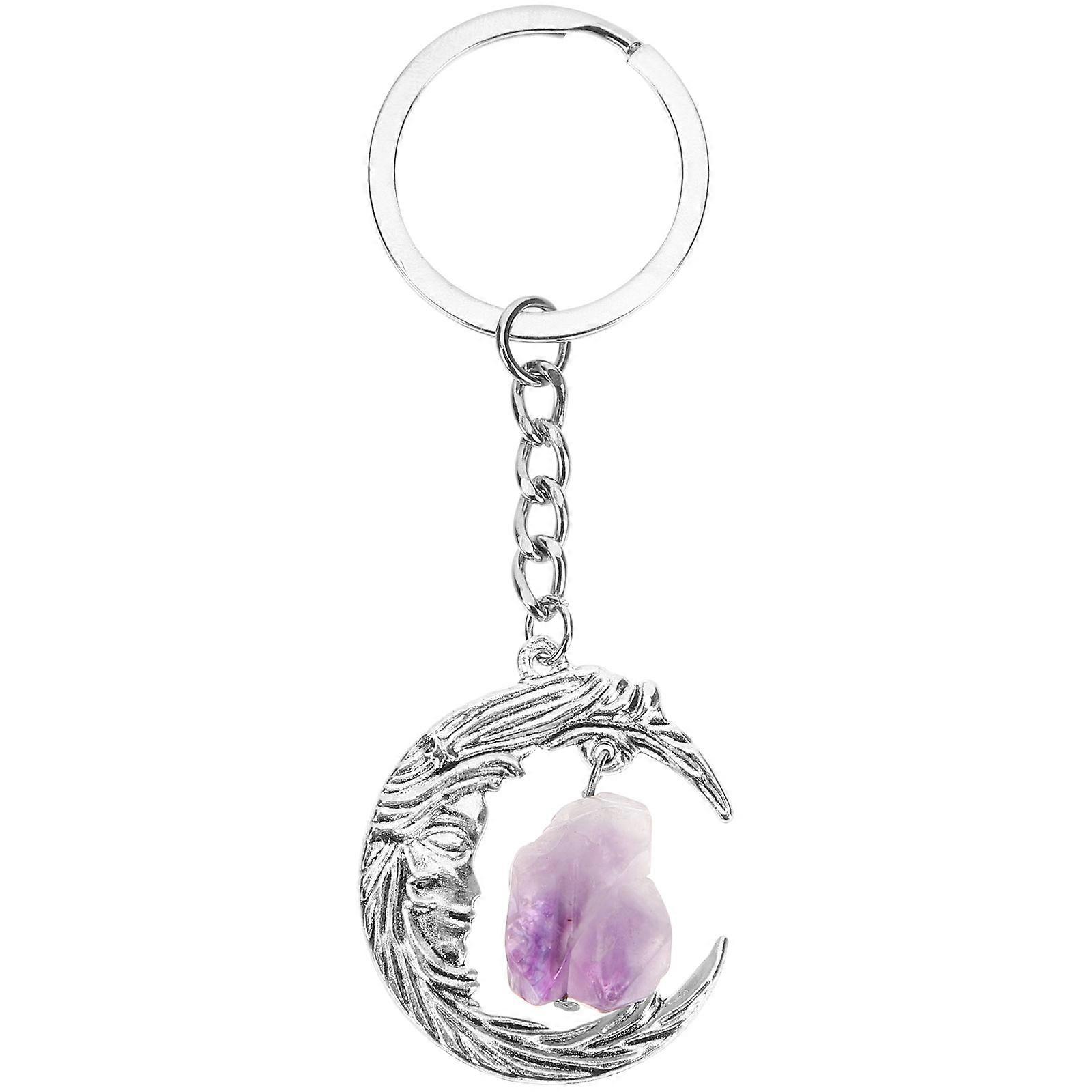 Moon Keychain Crystal Keyring for Hanging Keys Vintage Silver