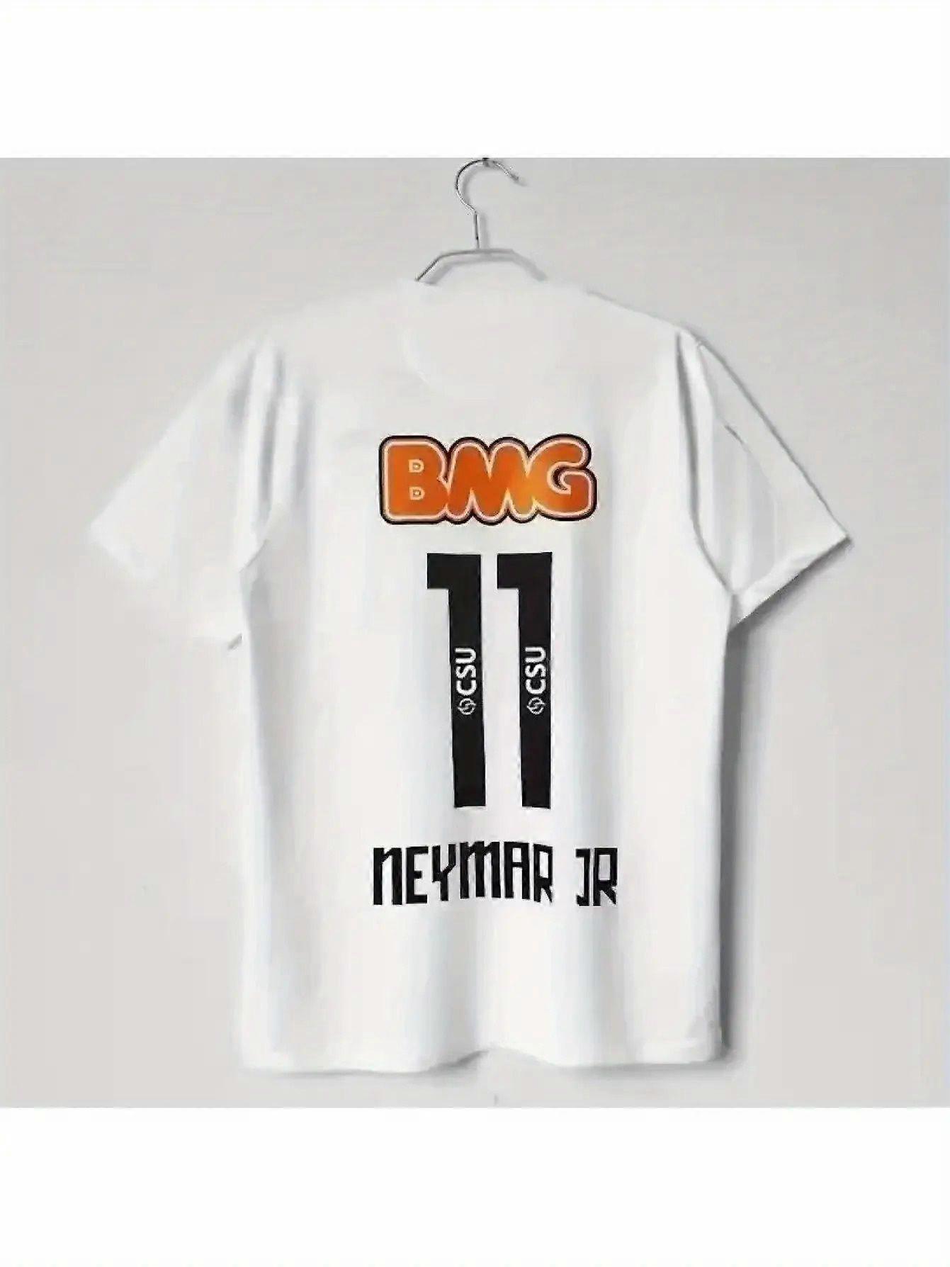 חולצת טי ג'רזי כדורגל וינטג' לגברים - עיצוב בהשראת ניימאר עם BG ומספר 11 - לבן ושחור חולצת כדורגל - ניתן לכביסה במכונה C-DQETU62