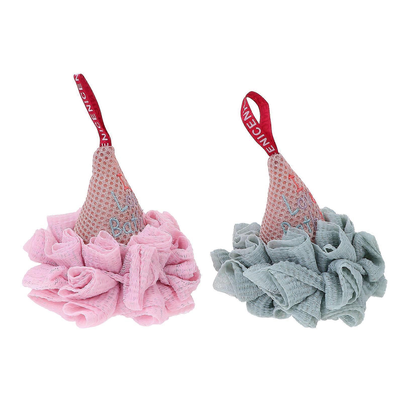Bath Pouf Bath Flower Ice Cream Shape Bath Balls Assorted Color Massage 2Pcs