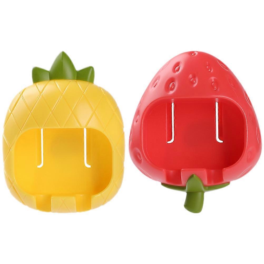 Bathroom Cartoon Toothbrush Holder Wall Mounted 2Pcs Red Plastic