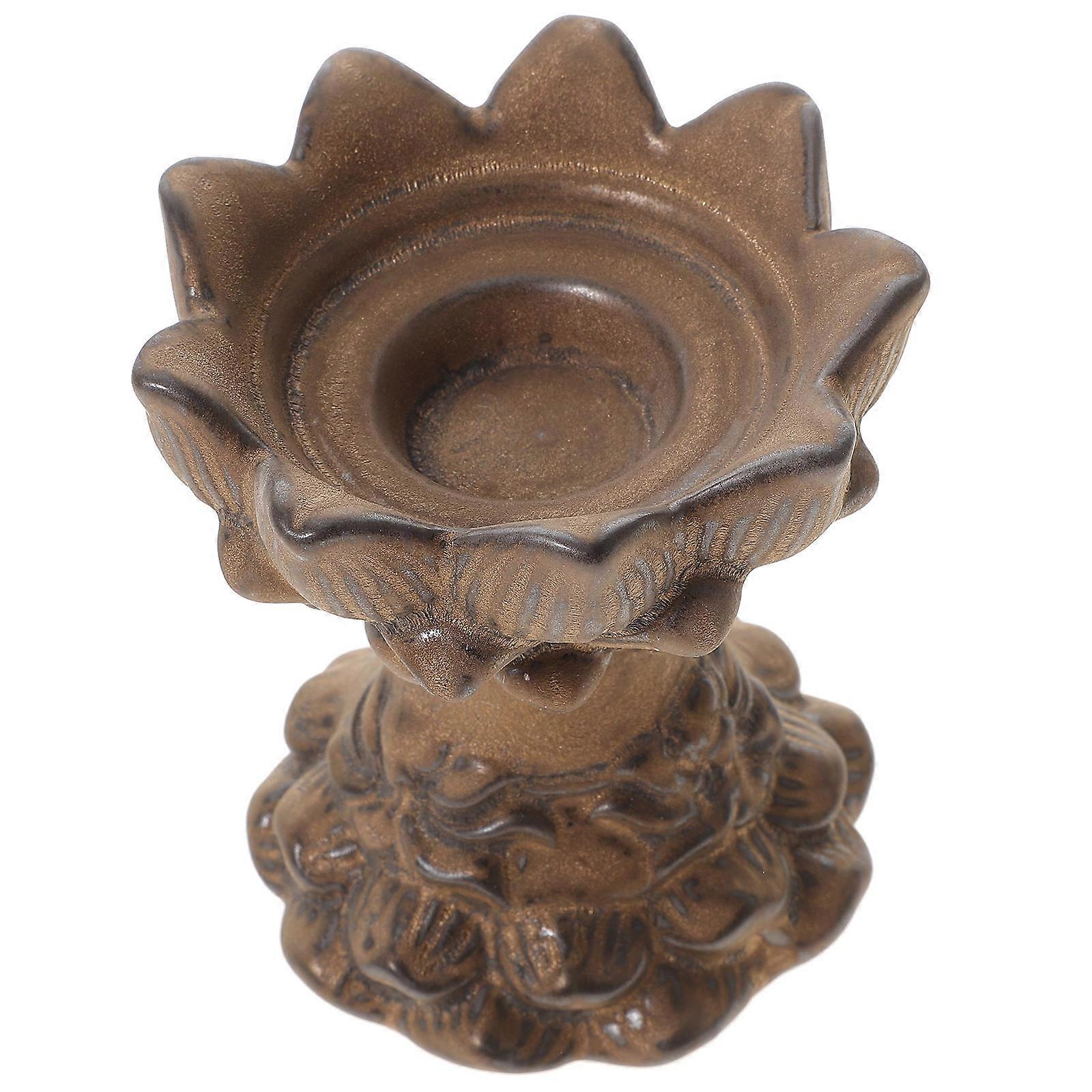 Lotus Shaped Candle Holder 2Pcs Designed For Home And Temple Use Featuring Wind Resistant Properties In Yellow