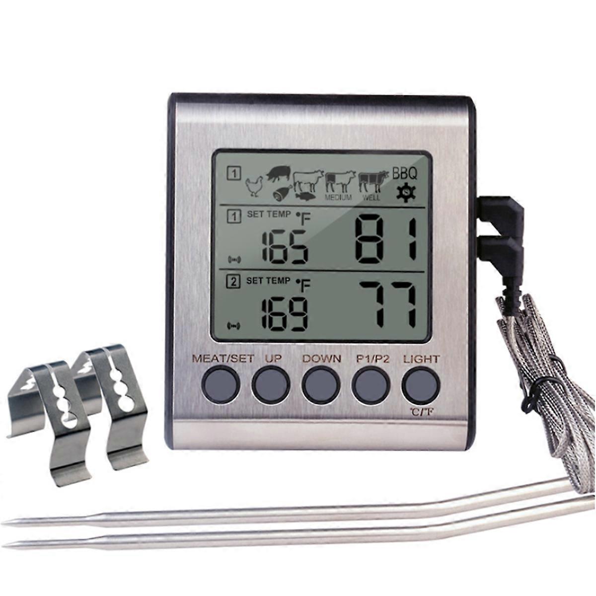 Dual Probes Digital Outdoor Meat Thermometer Cooking BBQ Oven Thermometer with Big LCD Screen for Ki