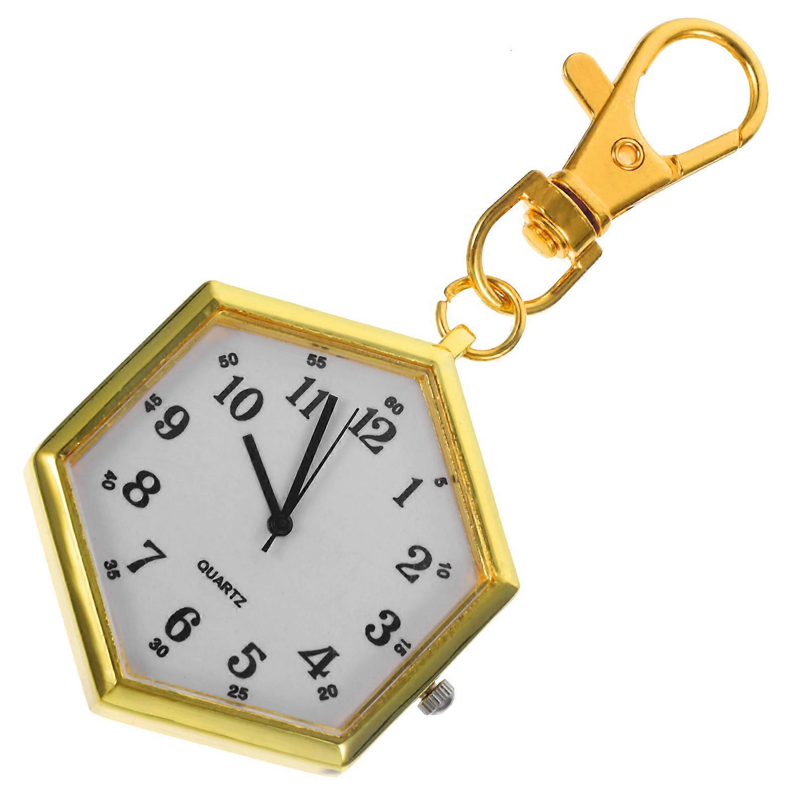Golden Key Chain Watch for Decor Hexagonal Pendant Watch