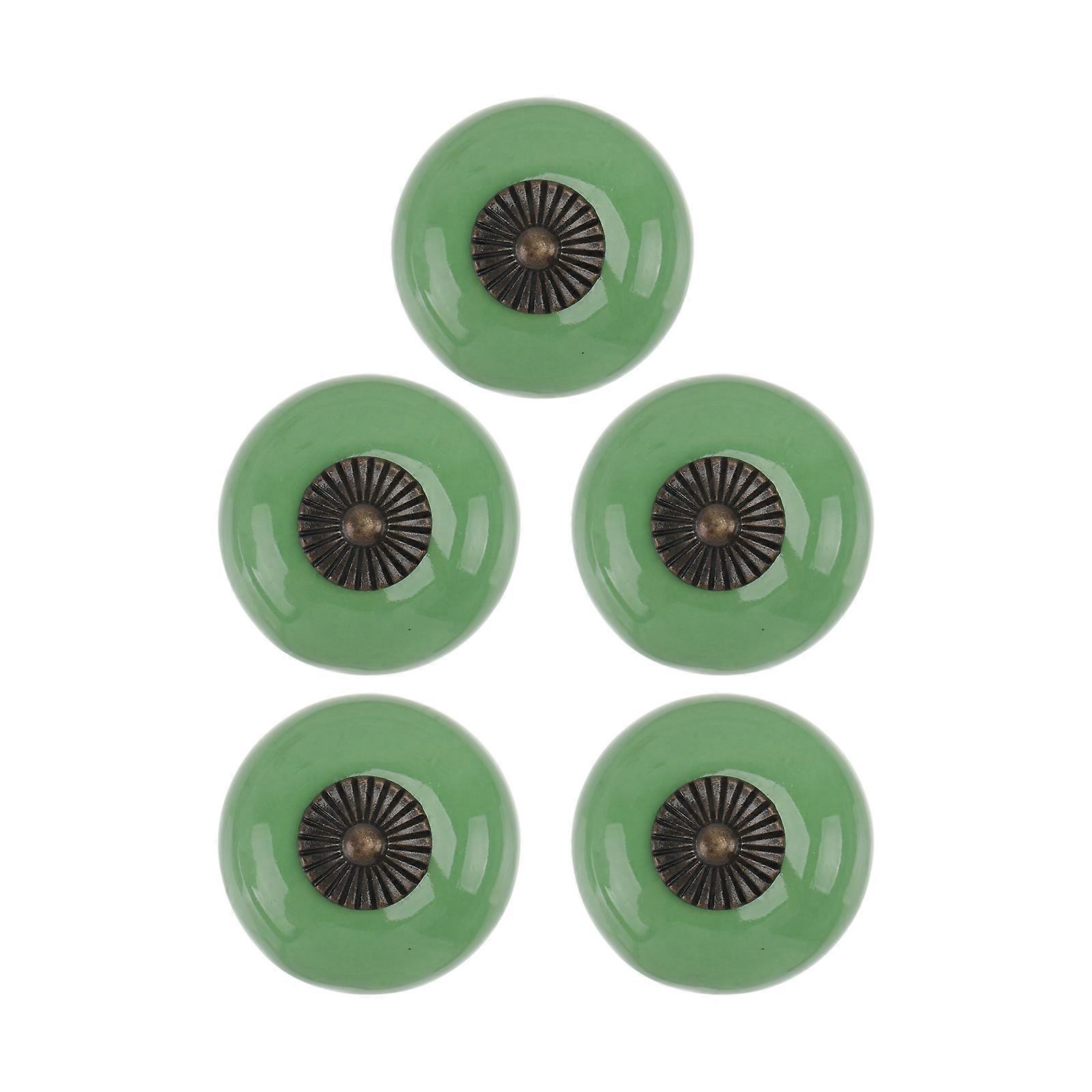 Green Round Ceramic Cupboard Door Knobs Pull Handles Set 5Pcs