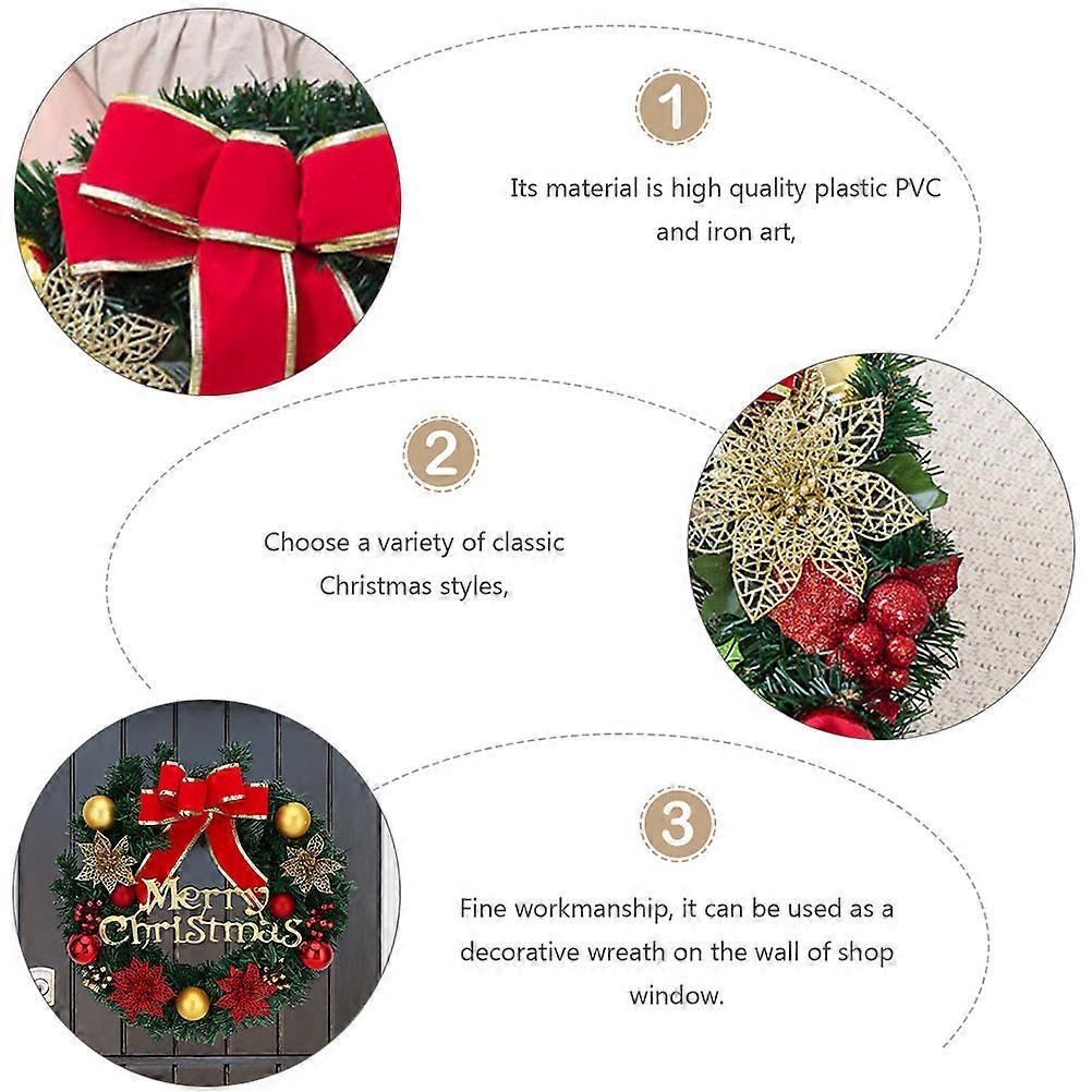 Christmas Garland Decoration With LED Light String For Door Hanging 30X30CM Multi Round Classic Style 2 Sets