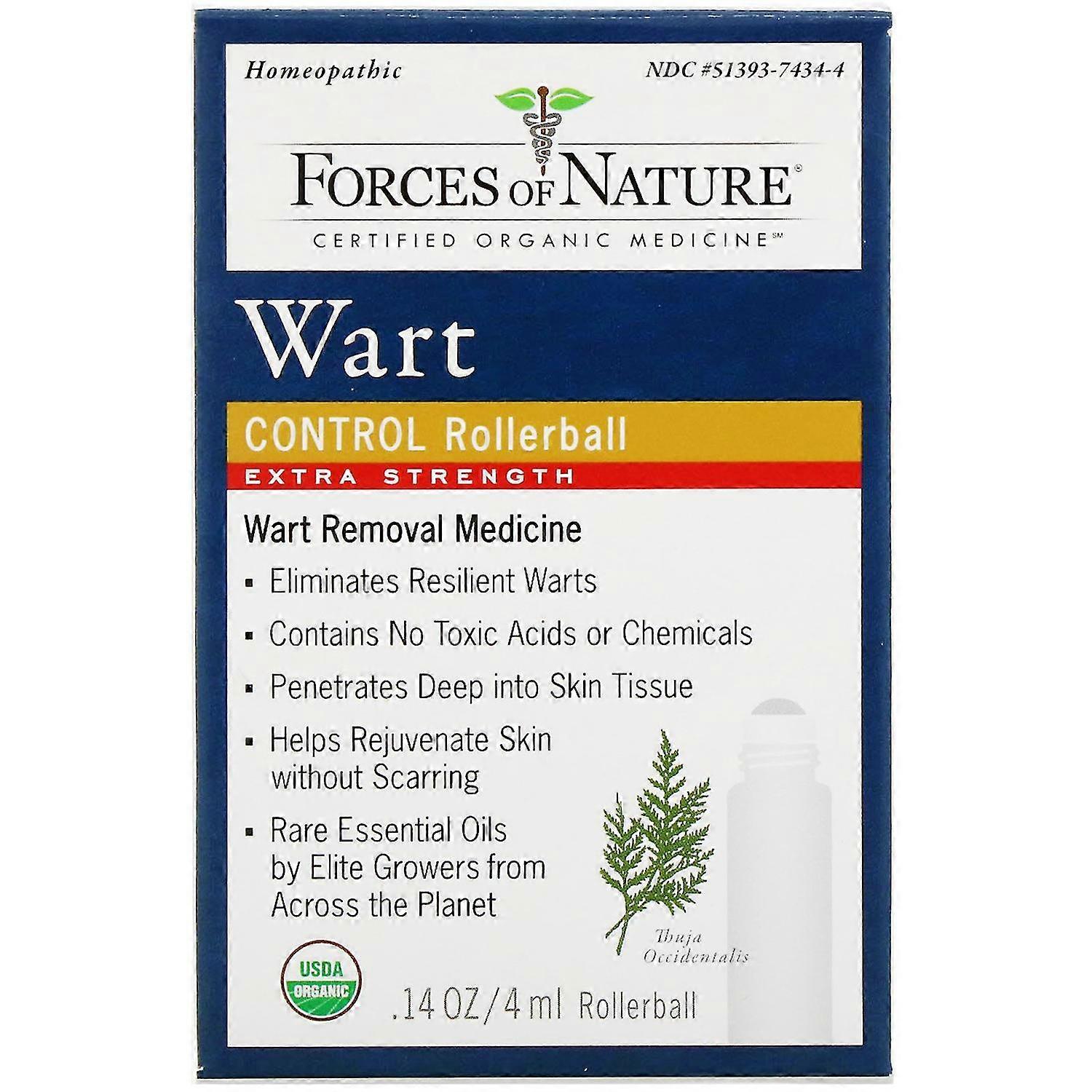 Forces of Nature， 疣控制，滚珠，超强，0.14 盎司（4 毫升）