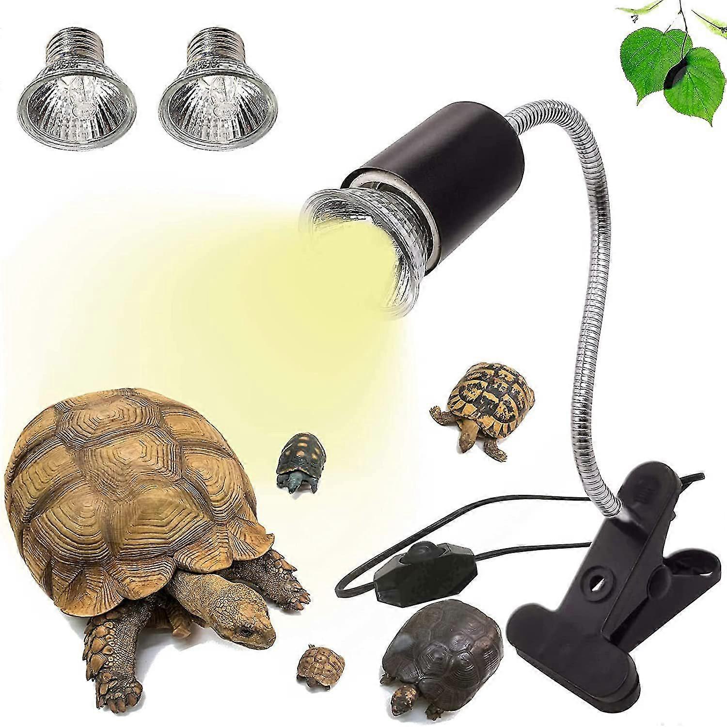 UVA UVB bulbs 25W and 50W, 2 Reptile Lamps Heating Terrestrial Turtle Lamp with Long Base 360 Rotation for Reptiles and Amphibians
