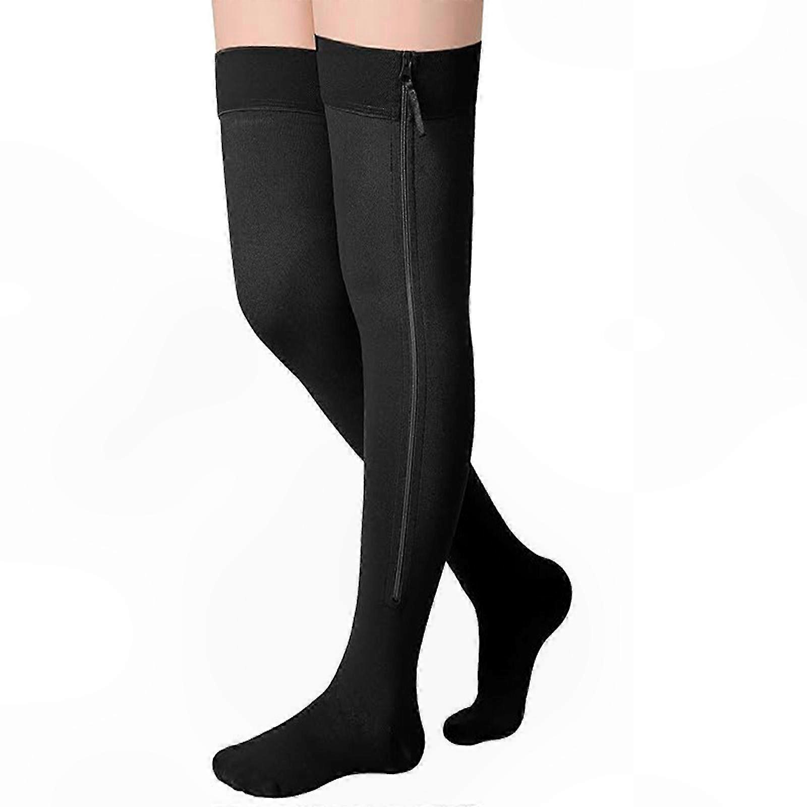 Compression Thigh Socks with Zipper for Enhanced Circulation, Durable Nylon Support for Sports and Travel, Various Colors Available