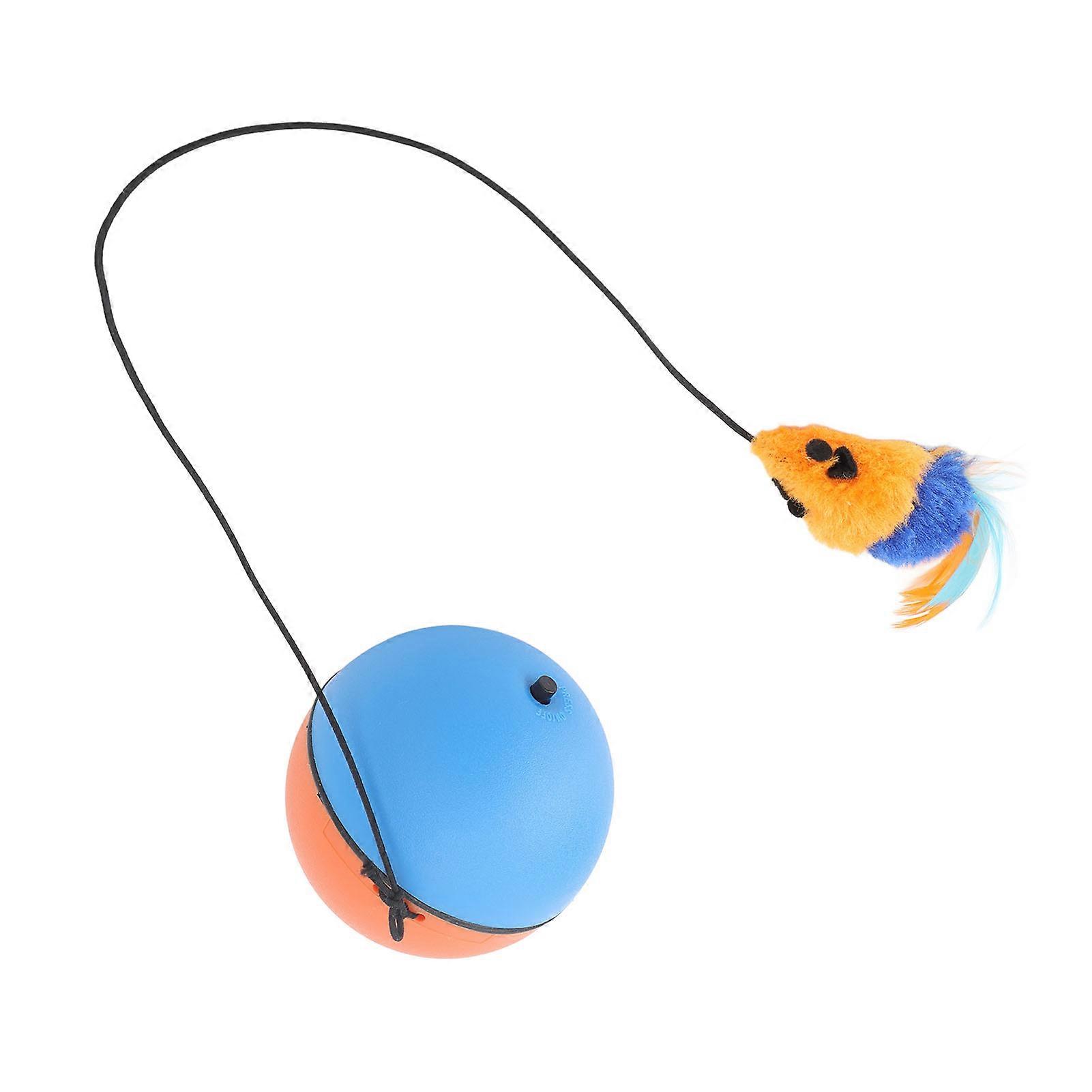 Cat Automatic Moving Ball with Plush Feather Pendant Intelligent Sensor Self Rotating Cat Toy Blue Orange 