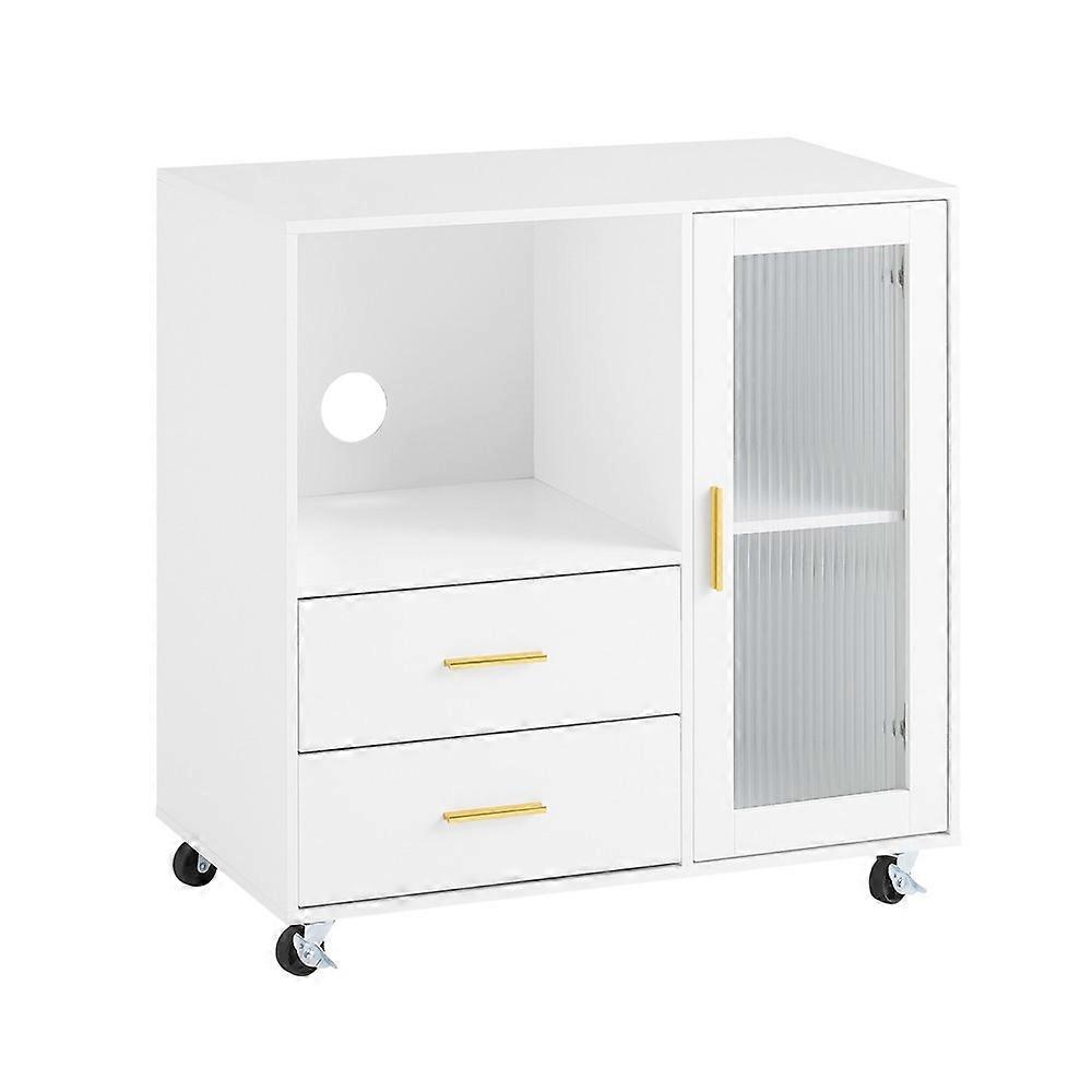 A4 Filing Cabinet Printer Stand Storage Cabinet Cupboard with Glass Door and 2 Drawers& Gold Handles,SoBuy ASK09-W