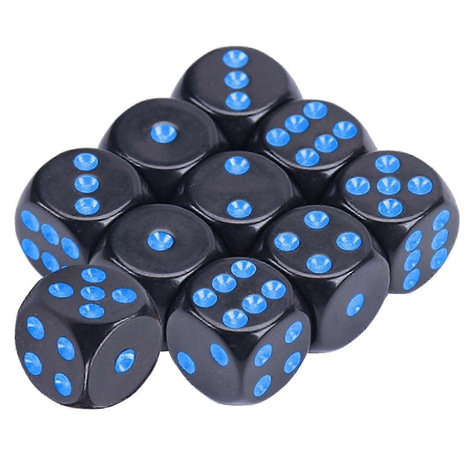 Rounds Corner Six Sided Dices Bulk, Pack of 10 Assorted Color 16mm Acrylic Dices Cubes with Number Dots for Kids Use blue