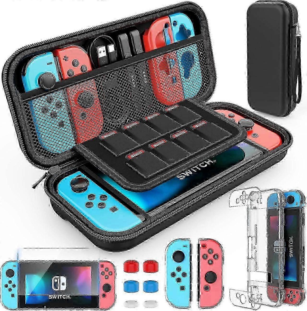 Switch Case Compatible with Nintendo Switch, 9 in 1 Switch Accessories kit with Carrying Case, Dockable Protective Case, HD Screen Protector