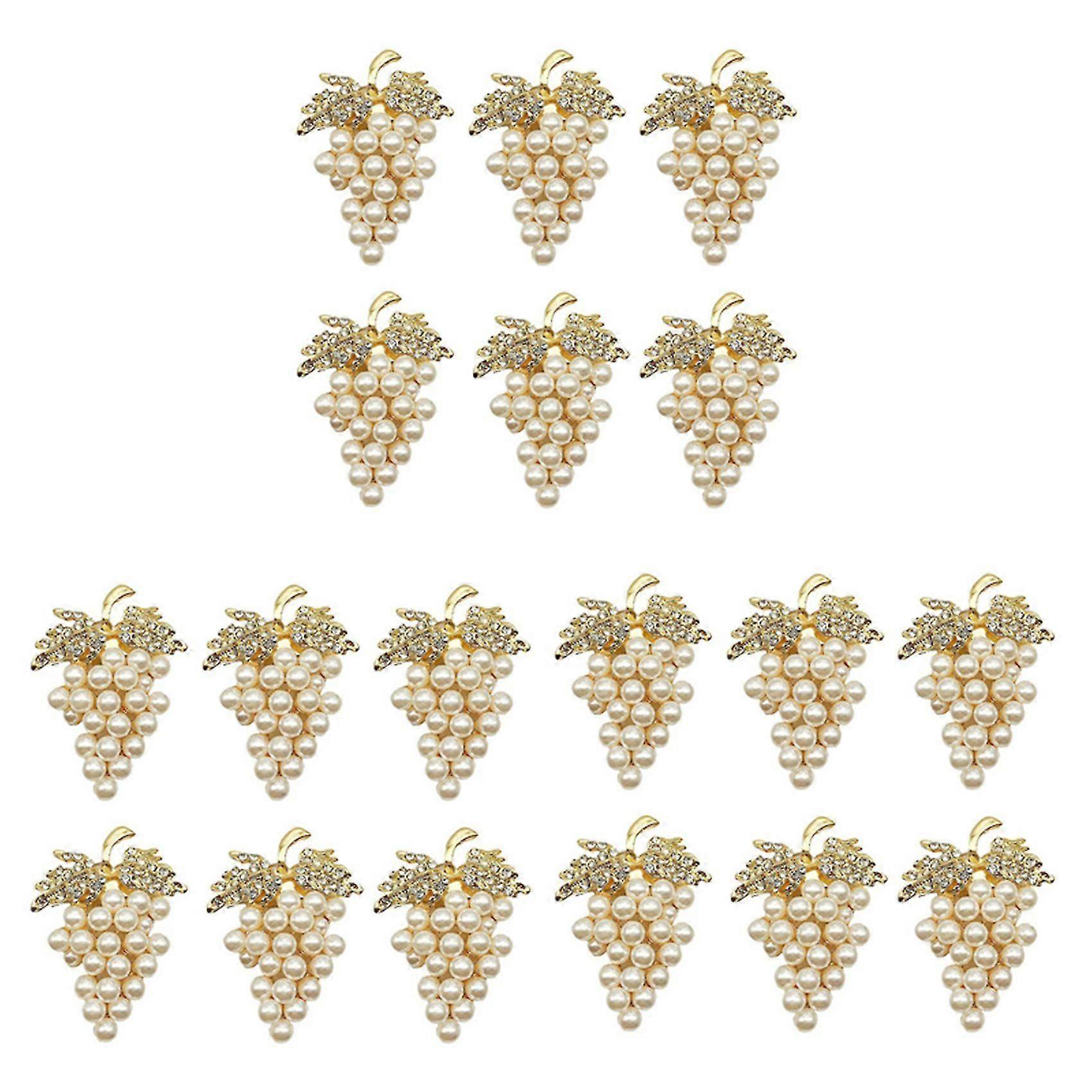 Grapes Napkin Rings Set Of 18, With Glittering Imitation Diamond And Pearls Inlay Alloy Napkin Ring
