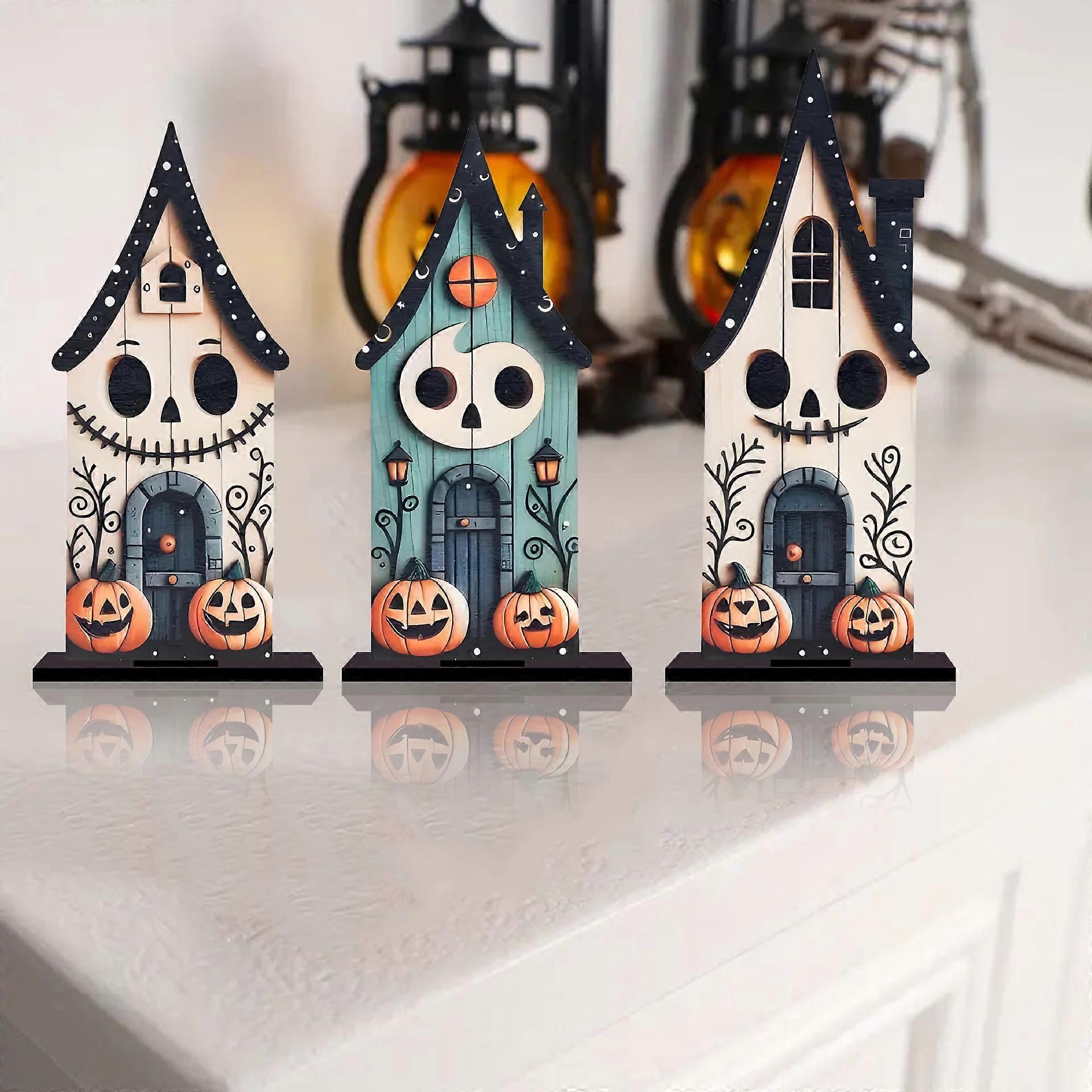 3-piece set of Halloween house pumpkin ornaments, desktop decorations for Halloween desktop decorations