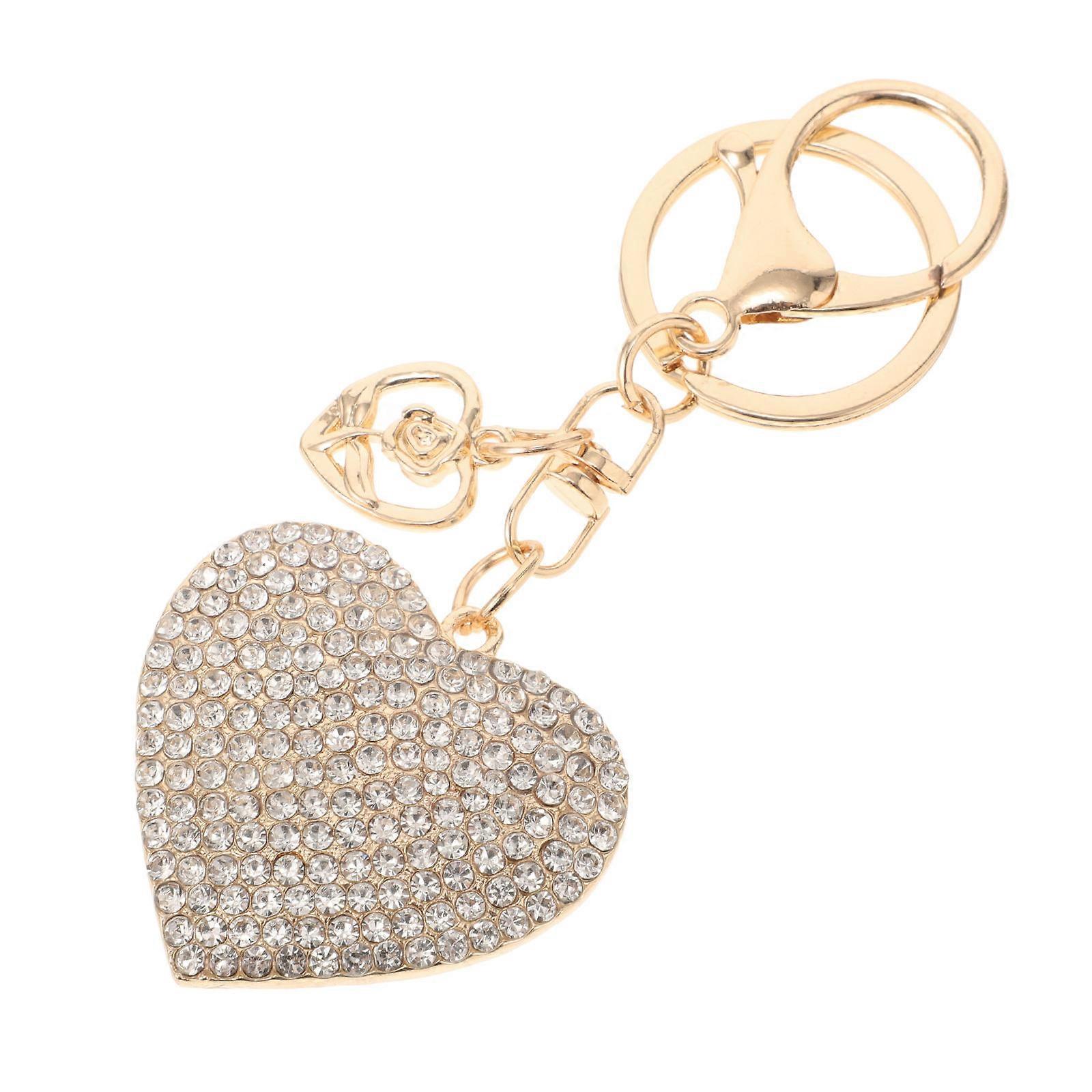 Decorative Rhinestone Heart Keychain for Bag Use White Alloy