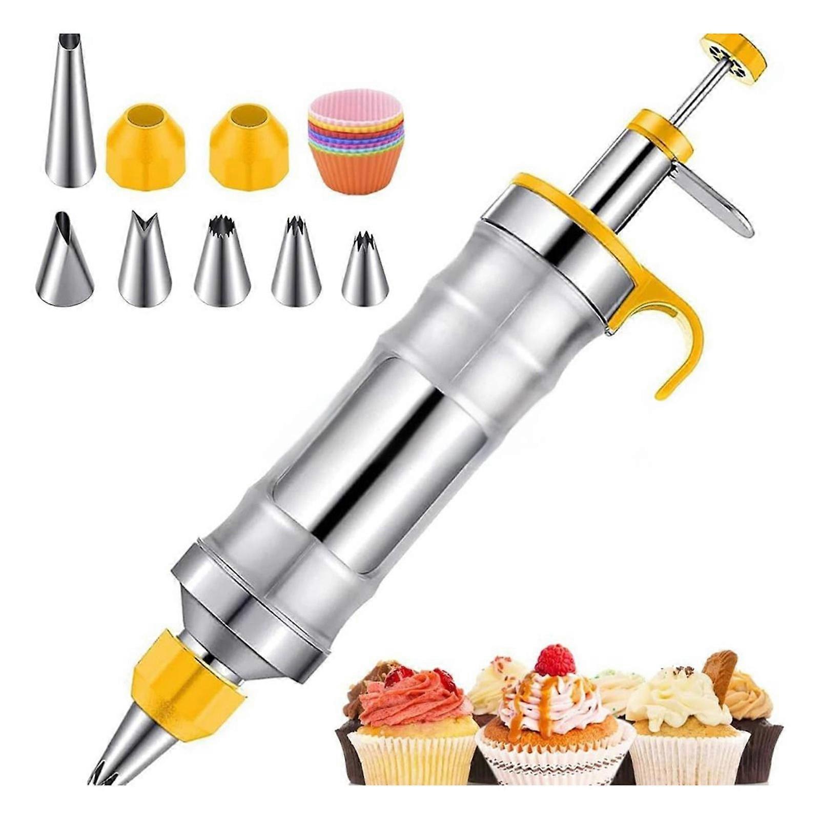 Practical 17PCS Pastry Decorating Set Feature Quick Changes Cookie Press And Safe Frosts Accessories  yellow