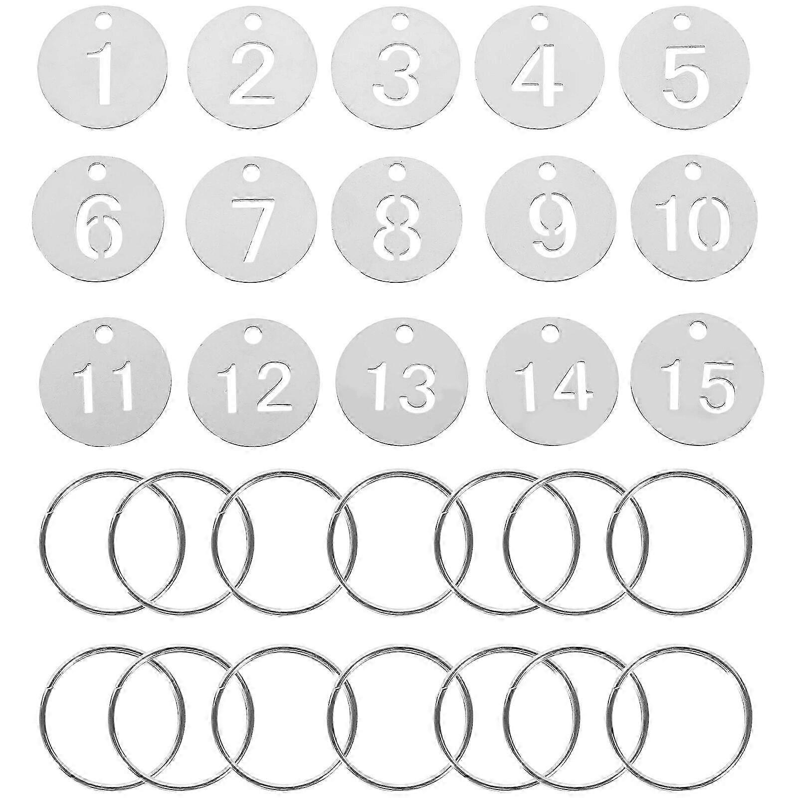 15 pcs Door Number Tag Stainless Steel Number Tags Key Tags Marking Number Tags with Rings (1-15) 25-26