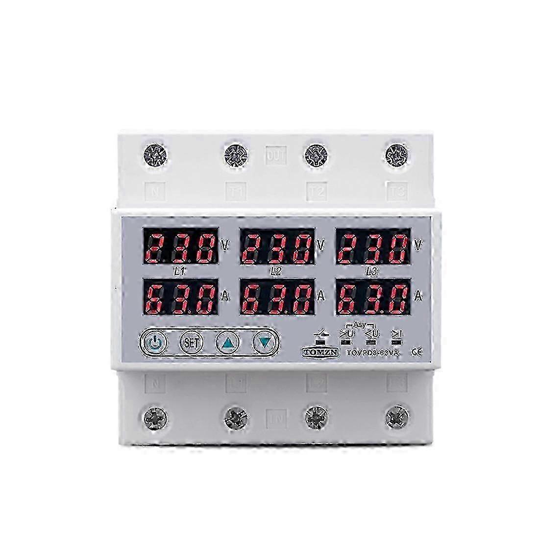 Din Rail 3 Phase Voltage Relay 3P+N Voltmeter Ammeter over and Under Voltage Monitor Relays Protector 63A 230V with N Edition a