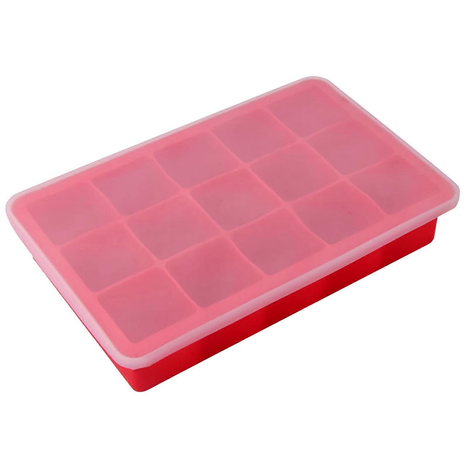 Fankiway Ice Cube Tray, Ice Maker 15-Cube Ice Tray Ice Storage Container Tray with Lid