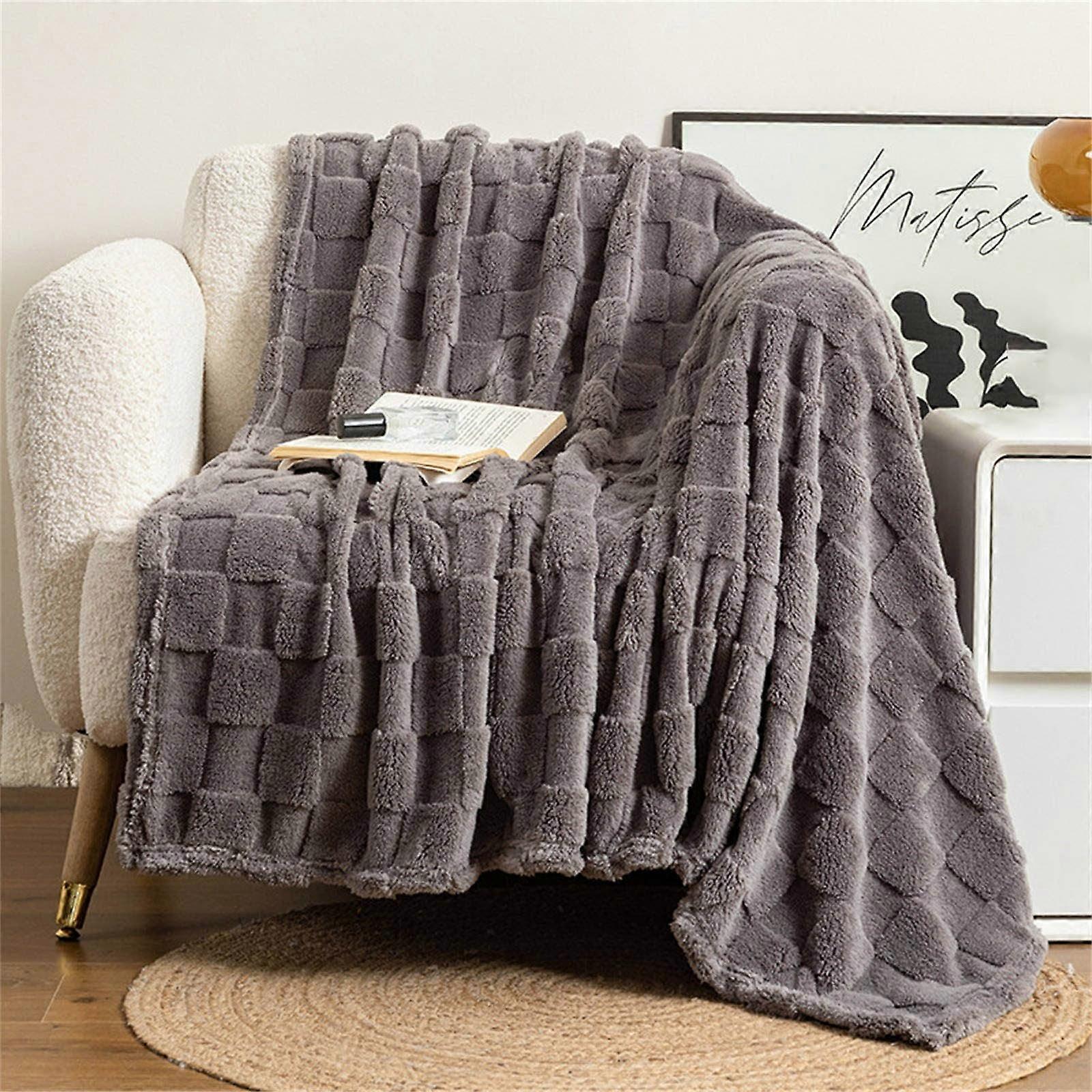 Textured Blanket Thickened Checkerboard Blanket Checkerboard Plush Plush Sofa Blanket Nap Blanket Home High Appearance Blanket