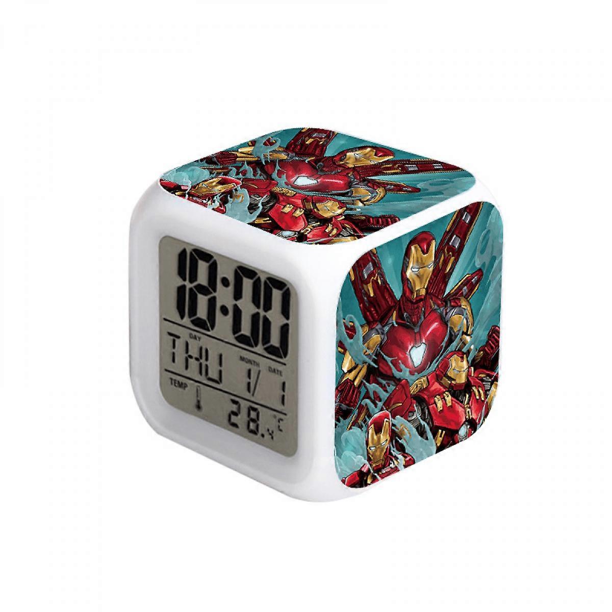 LED Alarm Clock with Super Hero Pattern - Glowing Digital Desk Clock Compatible with HTNL#442, Colorful Gift for Kids & Adults