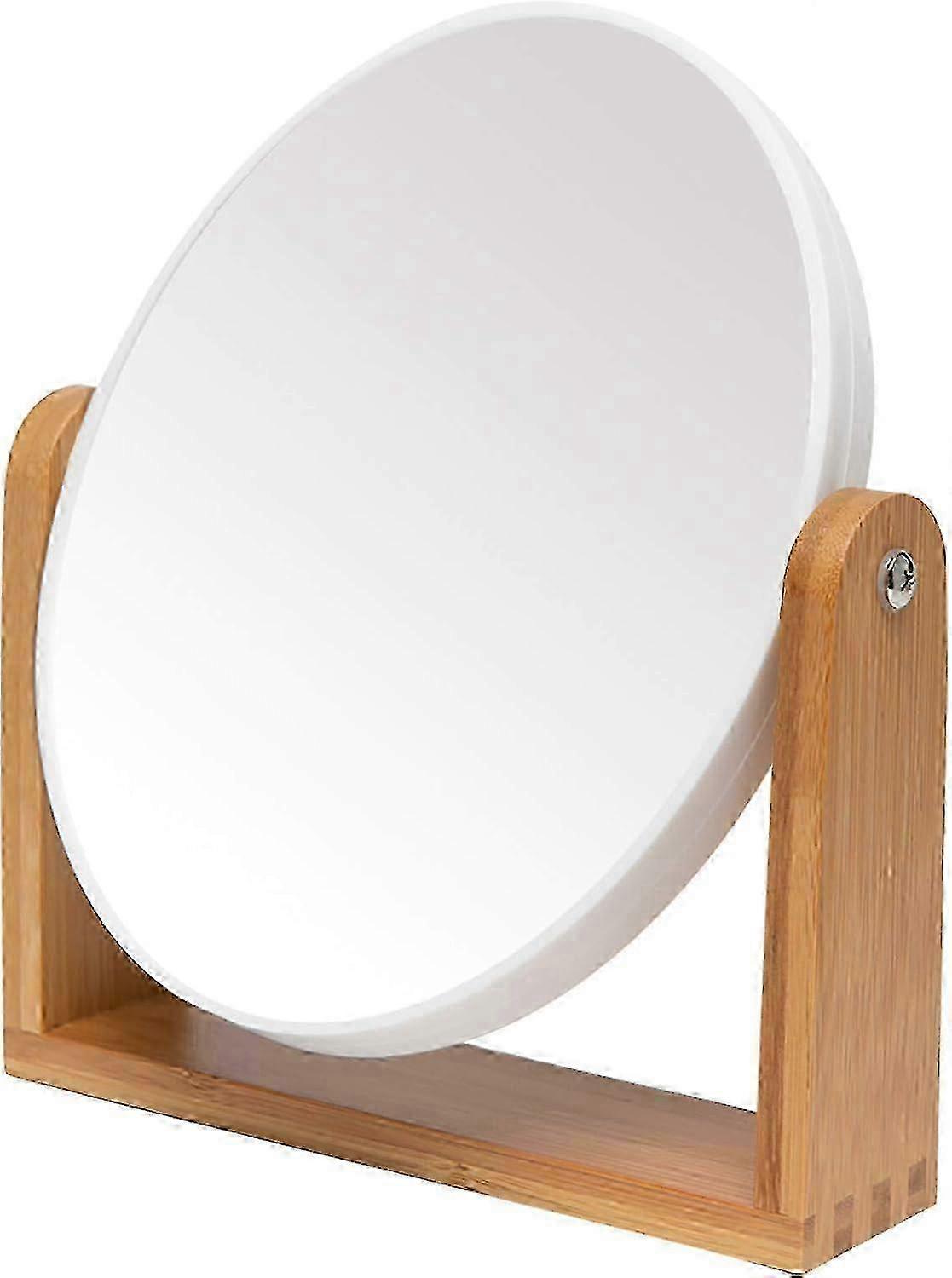 e Vanity Mirror with Natural Bamboo Stand, 8 Inch 1X/2X Magnification Double Sided 360 Degree Rotating Magnifying Mirror(White-oval)