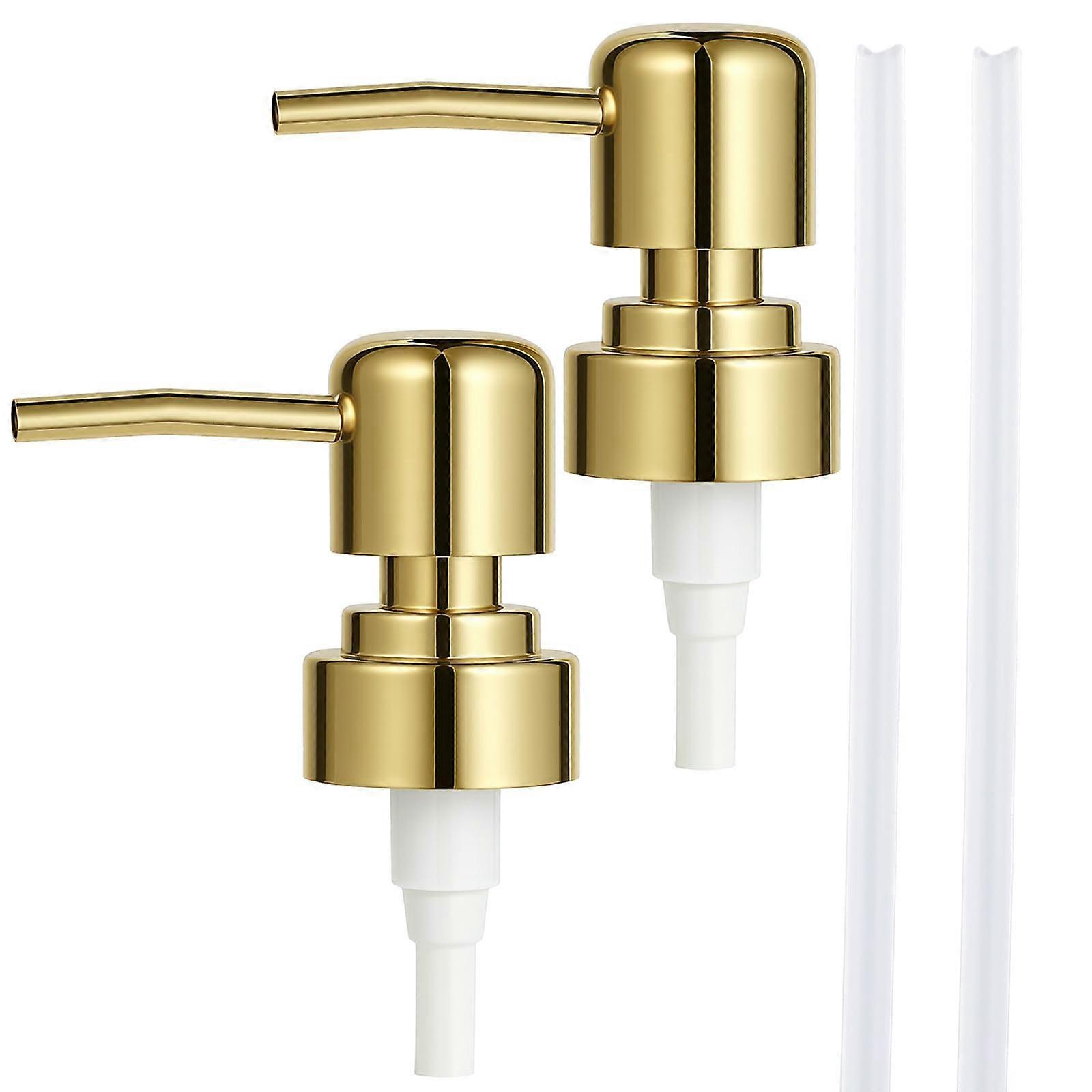 2 Pack Gold Soap Dispenser Pump Replacement, Reusable Lotion Pump for 28/400 Bottles, LeakProof