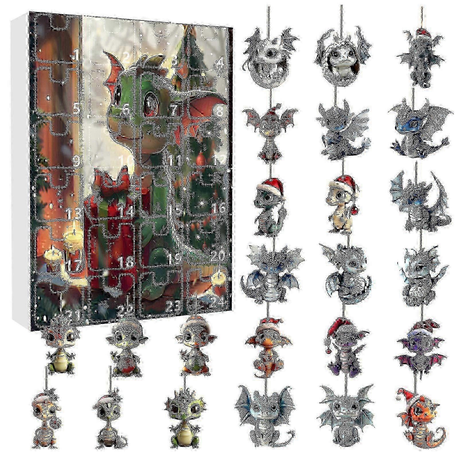 Advent Calendar Blind Box Set with 24 Dragon Ornaments for Christmas