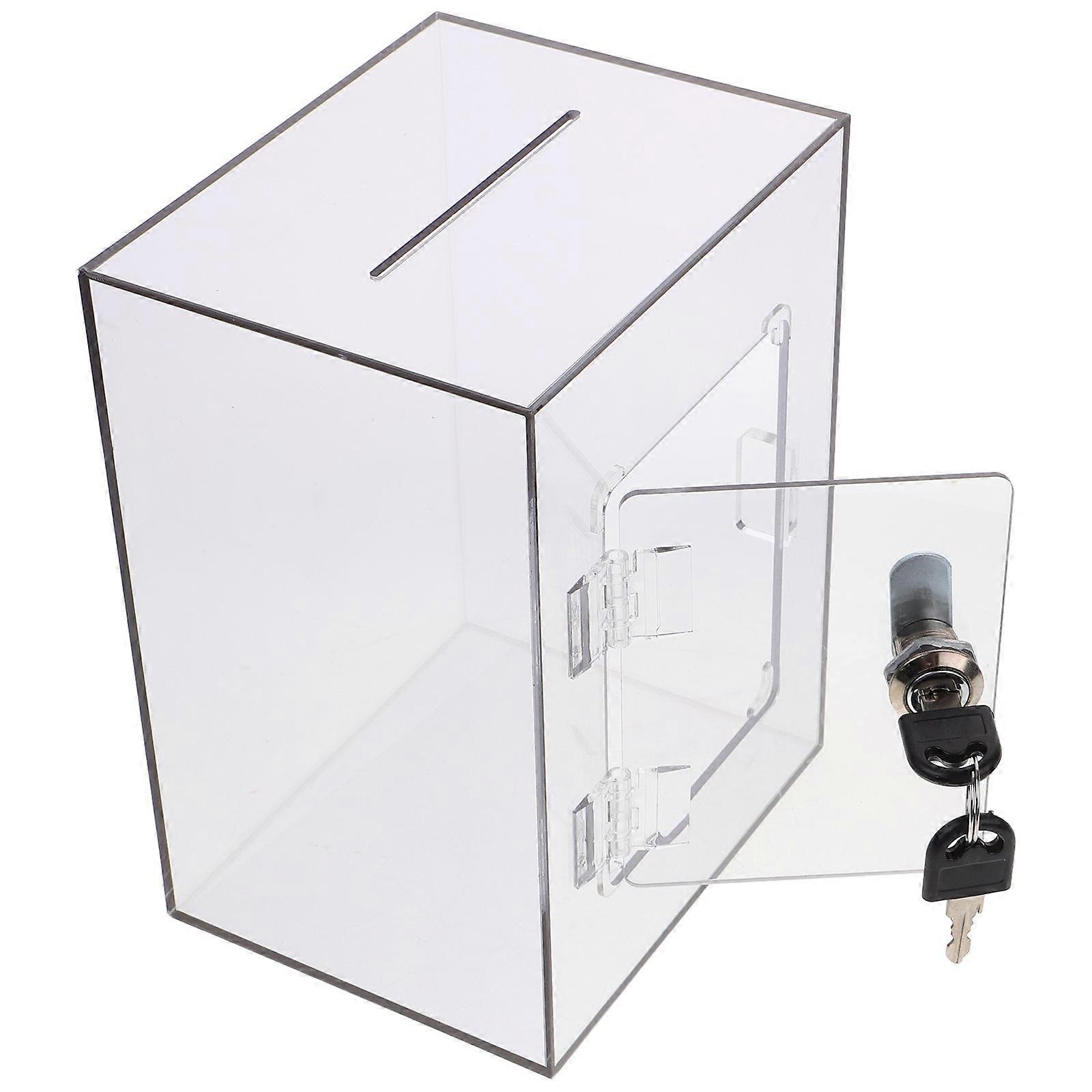 Donation Box with Lock Acrylic for Storage Light Grey Ballot Box