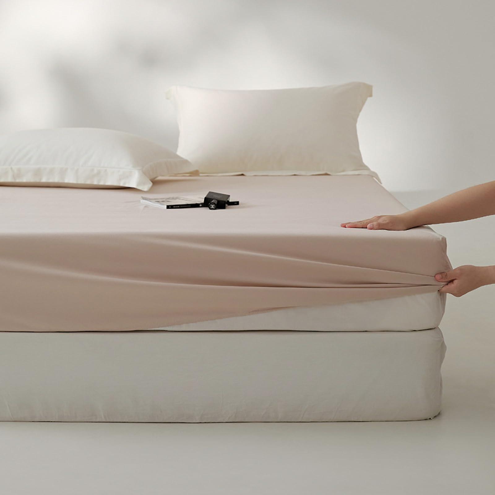 Light Pink Fitted Sheet 135x200 Soft Polyester Cotton Blend Breathable Machine Washable Bedding