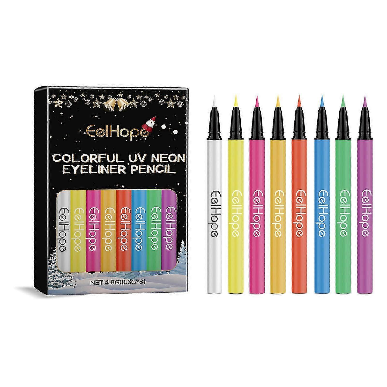 UV Liquid Eyeliner features 8 stunning neon colors that glow under black light